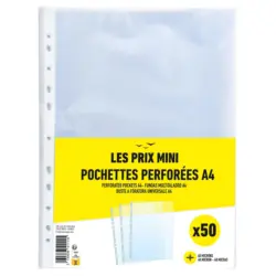 Sachet de 50 pochettes perforées incolores en polypropylène grainé 4/100ème - A4