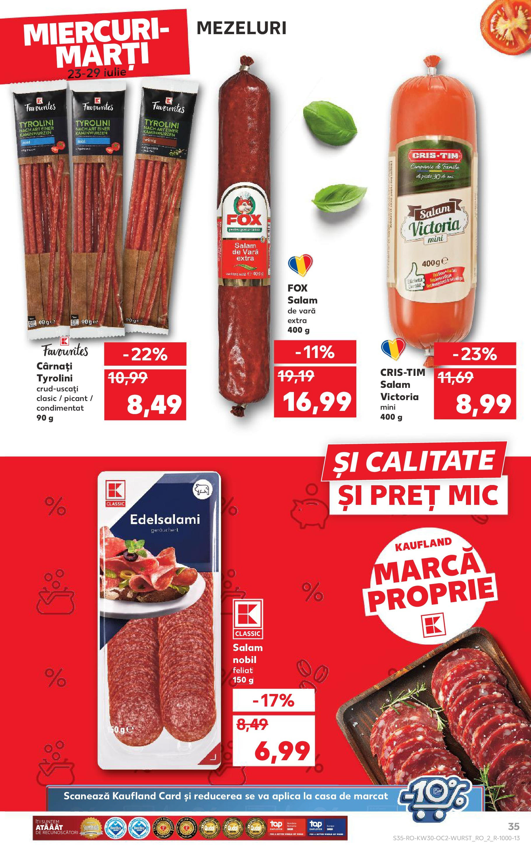 Catalog Kaufland - Galați 22.07.2025 - Revista si Oferta | Pagină: 35 | Produse: Salam, Pește, Cârnați