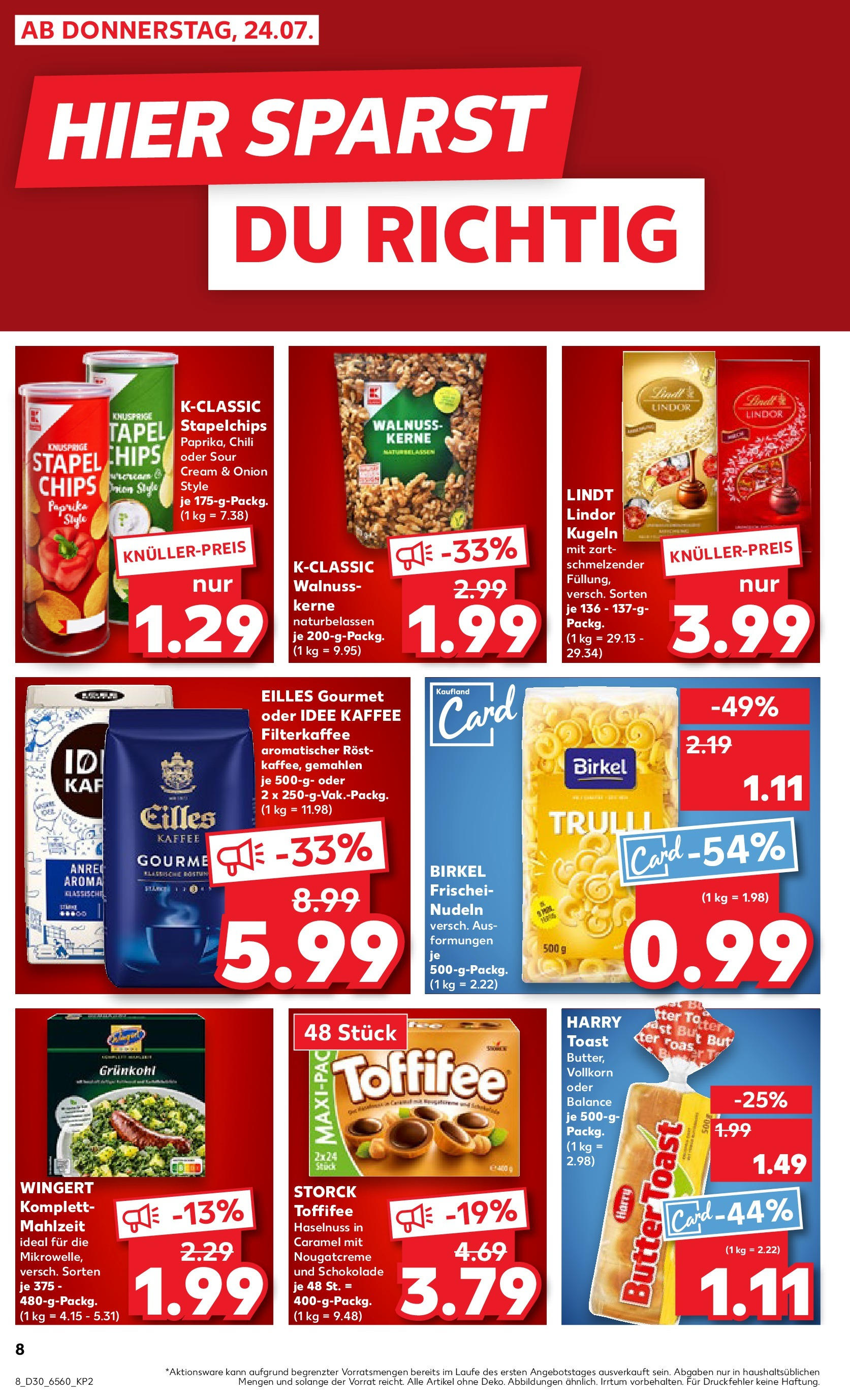 Prospekt Kaufland ab 24.07.2025 » Angebote Online zum Blättern | Seite: 8 | Produkte: Butter, Kaffee, Toffifee, Nudeln