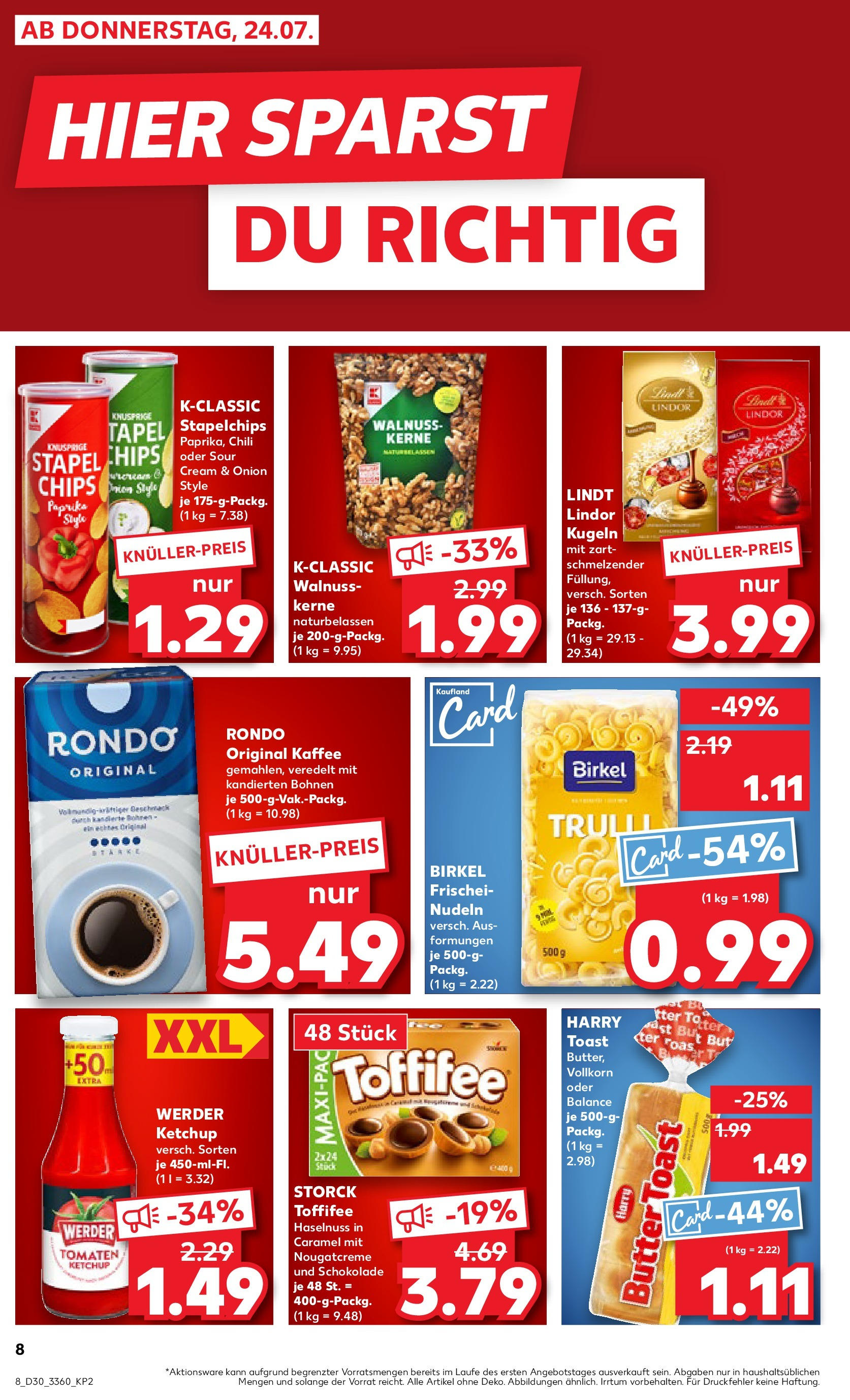Prospekt Kaufland ab 24.07.2025 » Angebote Online zum Blättern | Seite: 8 | Produkte: Nudeln, Lindt, Chips, Ketchup