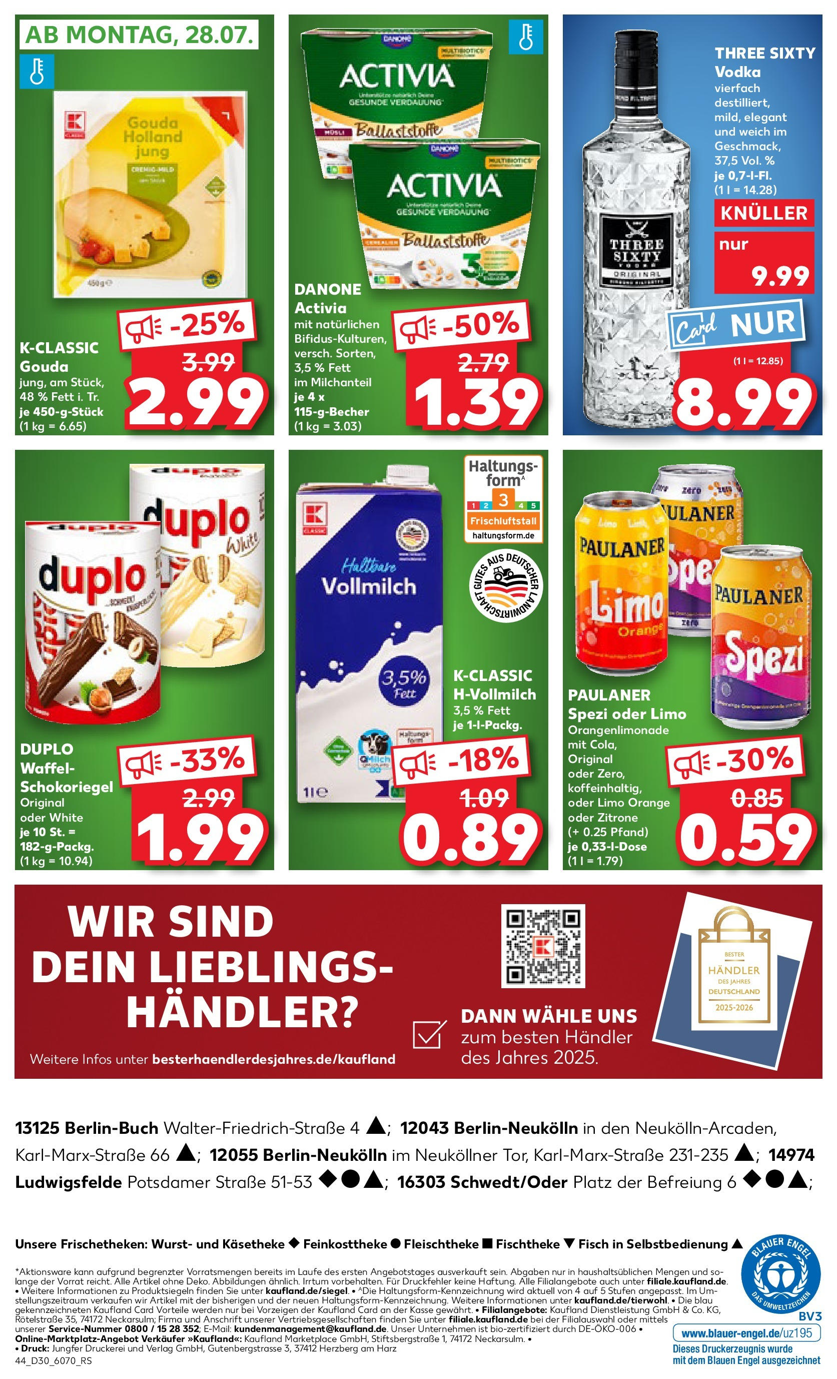 Prospekt Kaufland ab 24.07.2025 » Angebote Online zum Blättern | Seite: 44 | Produkte: Danone activia, Fisch, Wurst, Vodka