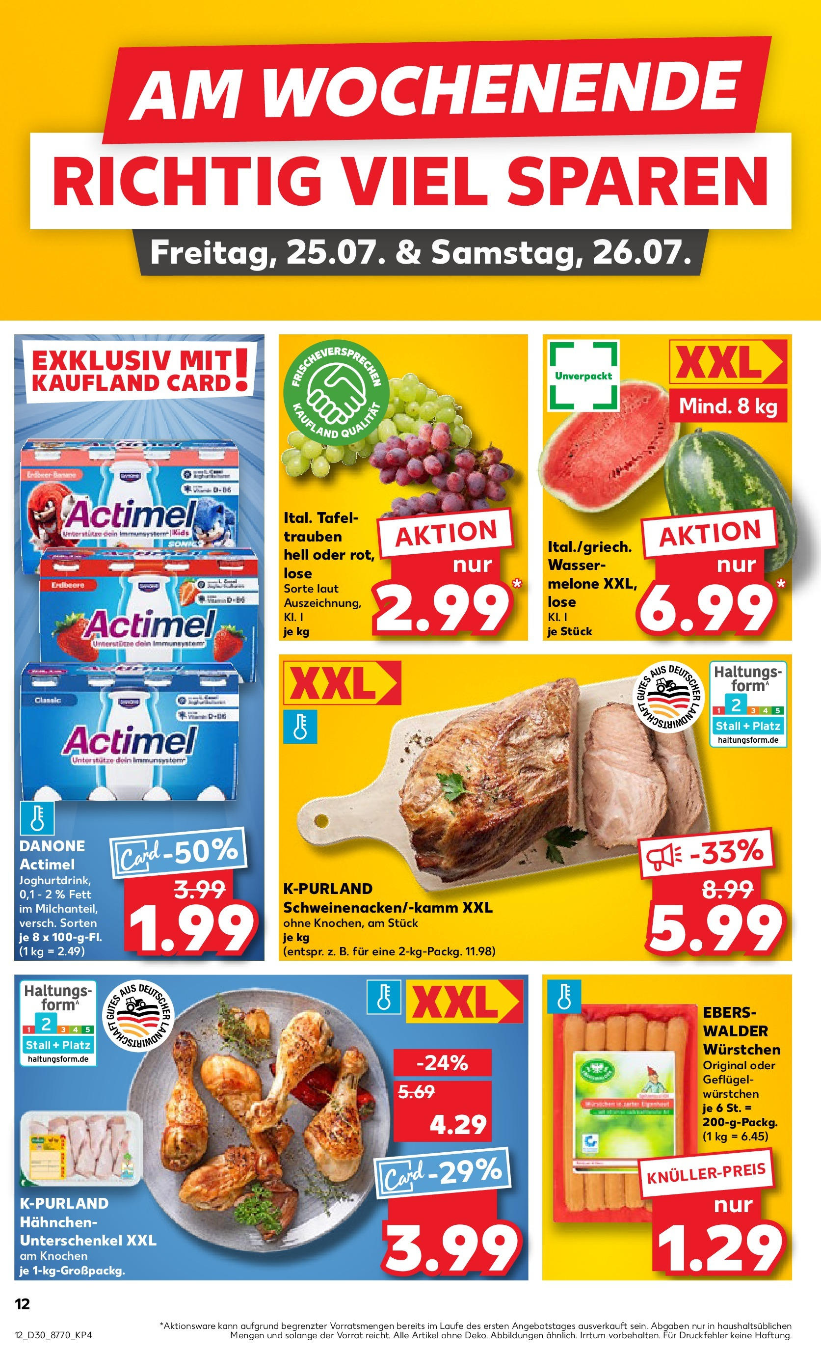 Prospekt Kaufland ab 24.07.2025 » Angebote Online zum Blättern | Seite: 12 | Produkte: Hahnchen, Actimel, Trauben, Melone