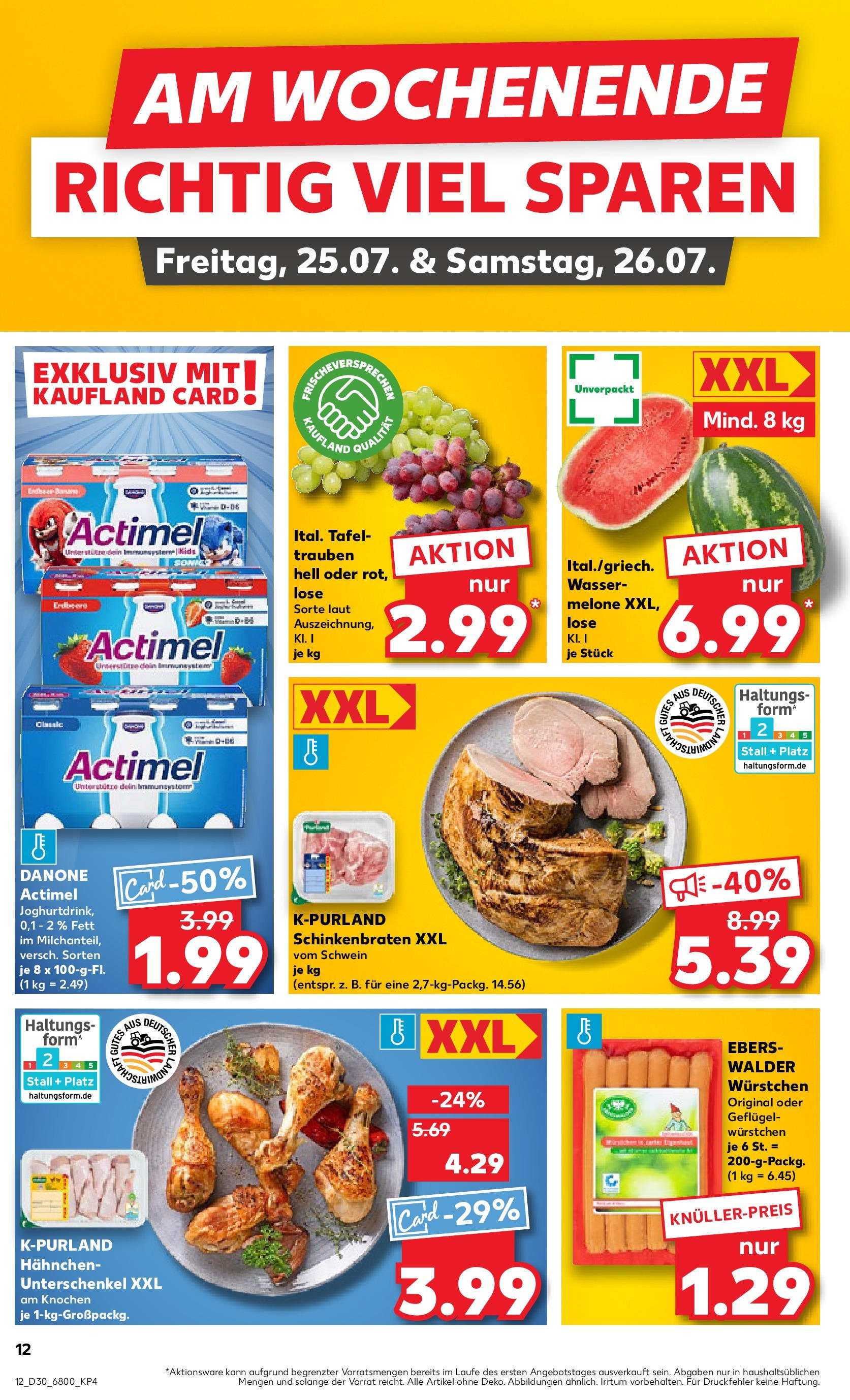 Prospekt Kaufland ab 24.07.2025 » Angebote Online zum Blättern | Seite: 12 | Produkte: Hahnchen, Actimel, Trauben, Wassermelone