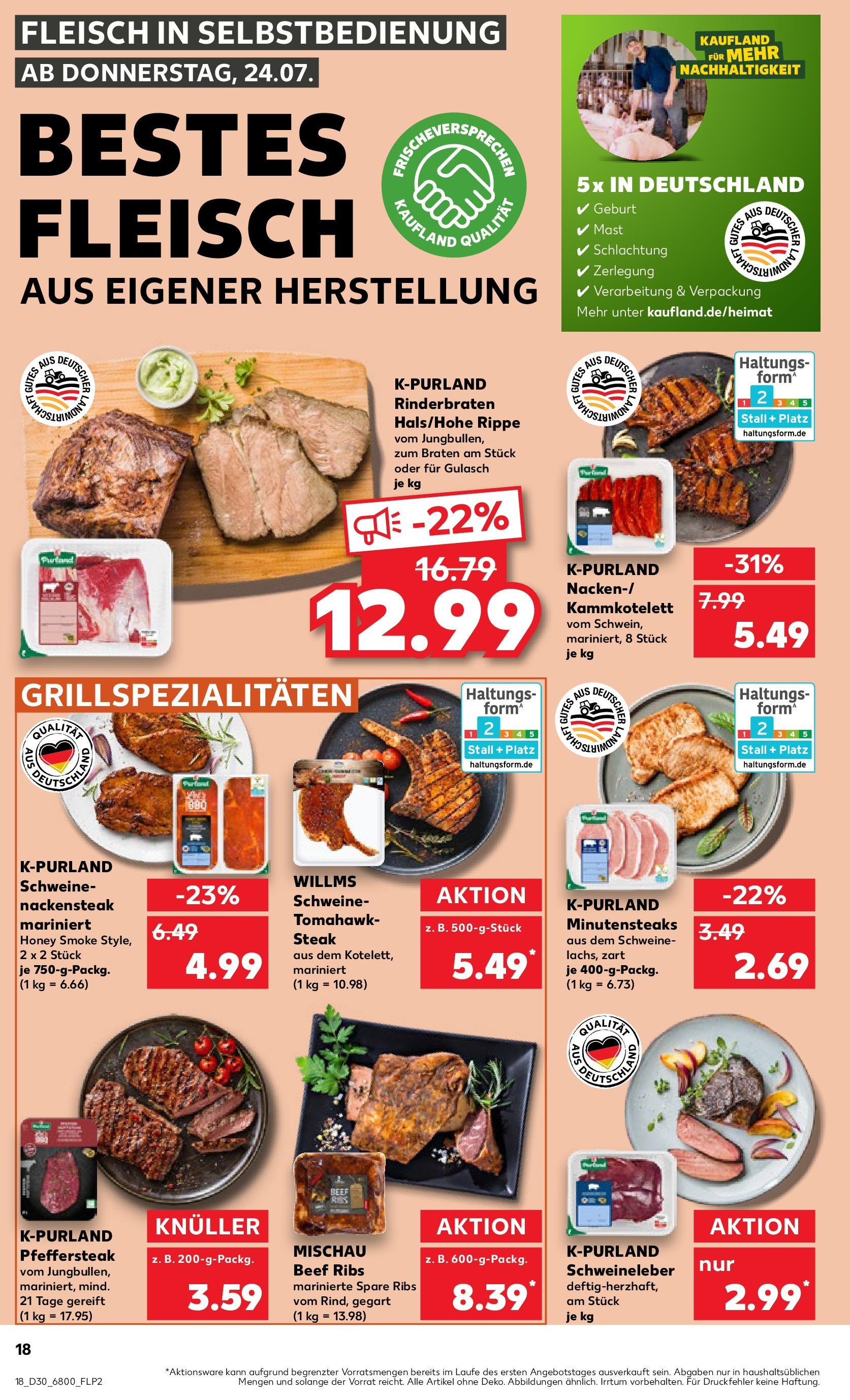 Prospekt Kaufland ab 24.07.2025 » Angebote Online zum Blättern | Seite: 18 | Produkte: Spare ribs, Gulasch, Steak, Fleisch