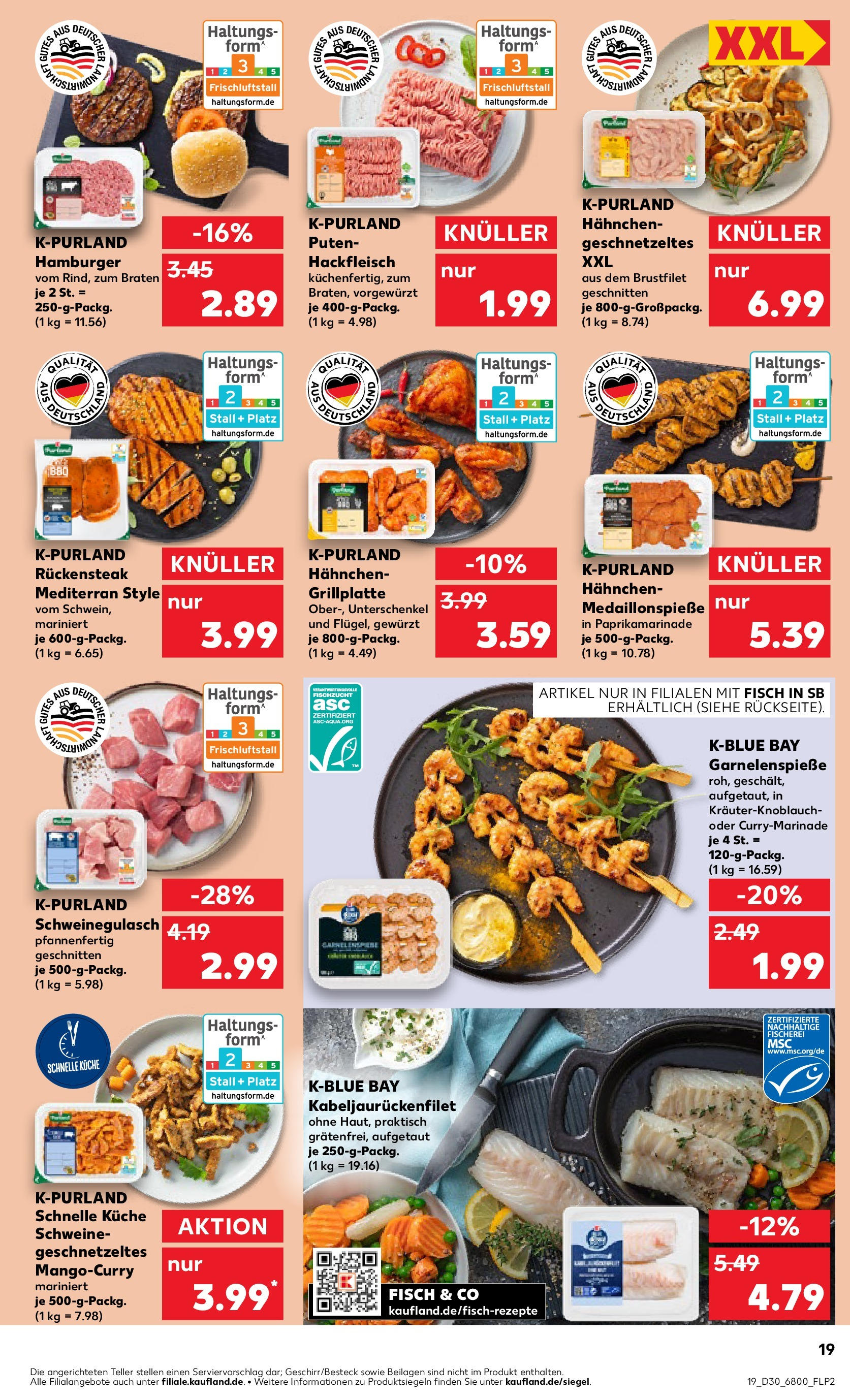 Prospekt Kaufland ab 24.07.2025 » Angebote Online zum Blättern | Seite: 19 | Produkte: Schweinegulasch, Küche, Burger, Fisch