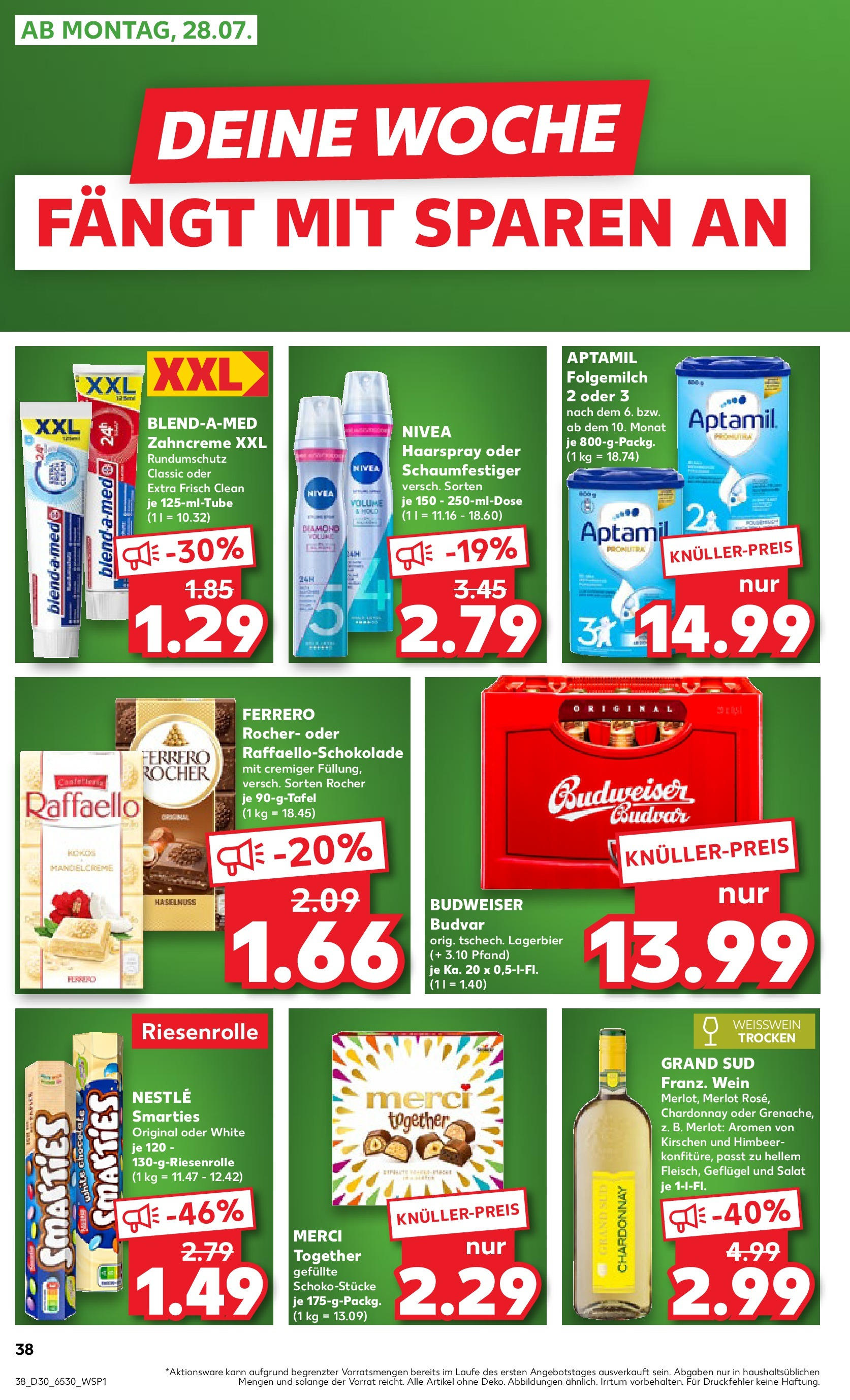 Prospekt Kaufland ab 24.07.2025 » Angebote Online zum Blättern | Seite: 38 | Produkte: Raffaello, Haarspray, Grand sud, Salat