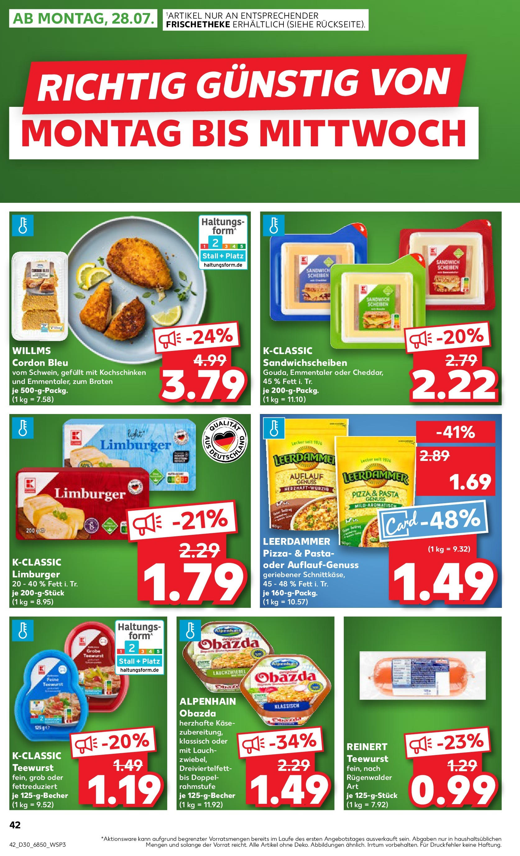 Prospekt Kaufland ab 24.07.2025 » Angebote Online zum Blättern | Seite: 42 | Produkte: Käse, Leerdammer, Pasta, Pizza