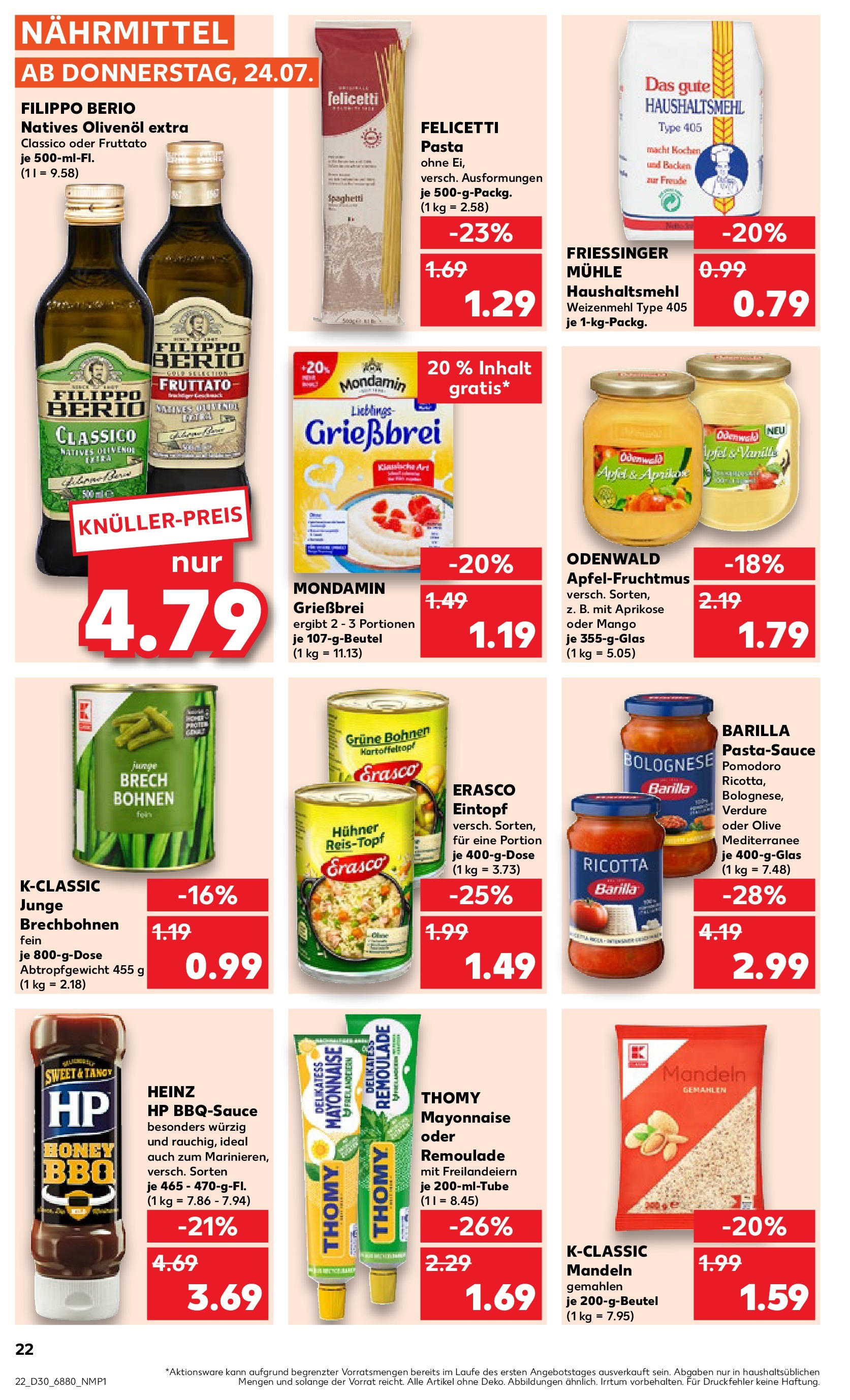Prospekt Kaufland ab 24.07.2025 » Angebote und Werbung Online | Seite: 22 | Produkte: HP, Barilla, Mandeln, Erasco Prospekt Kaufland ab 24.07.2025 » Angebote Online zum Blättern | Seite: 22 | Produkte: HP, Barilla, Mandeln, Erasco