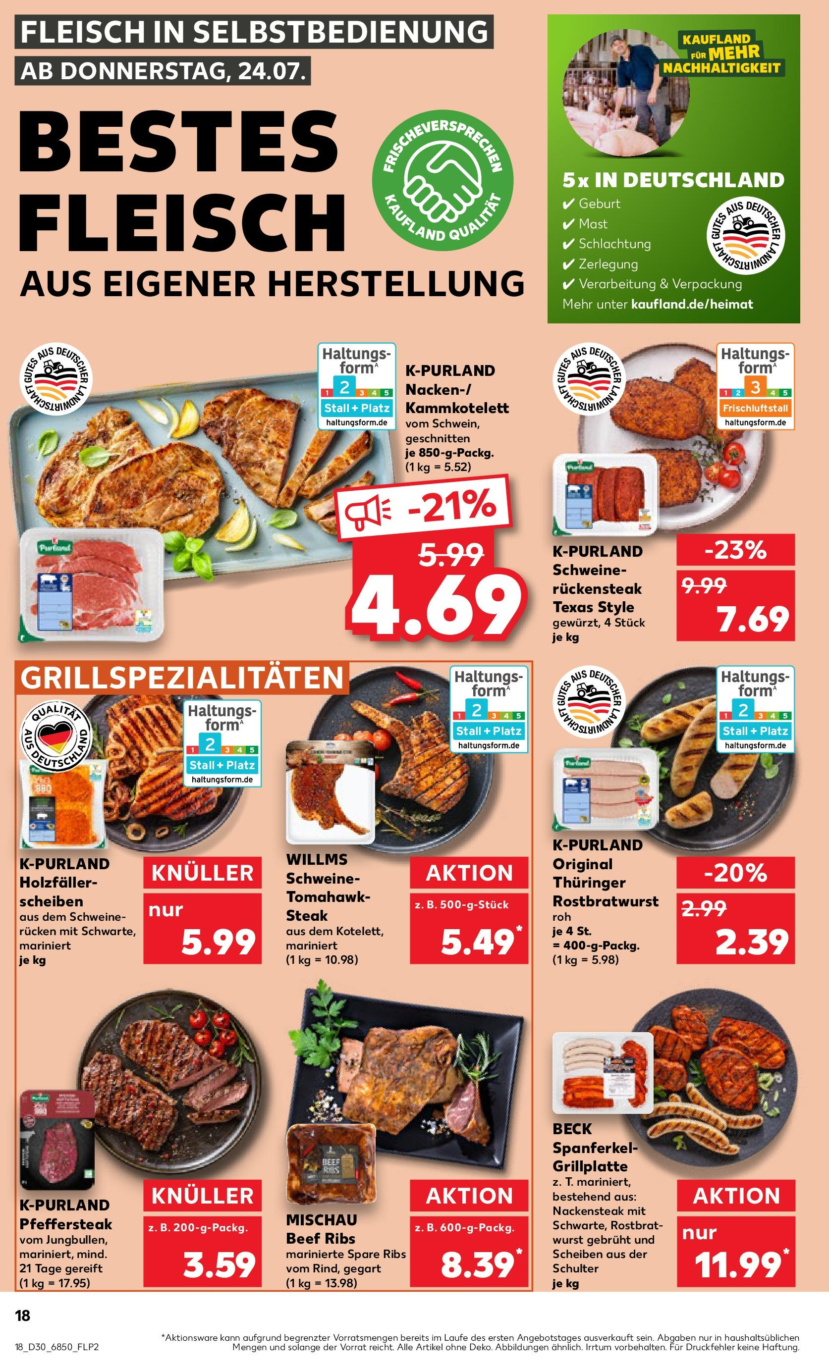 Prospekt Kaufland ab 24.07.2025 » Angebote Online zum Blättern | Seite: 18 | Produkte: Spare ribs, Wurst, Steak, Fleisch