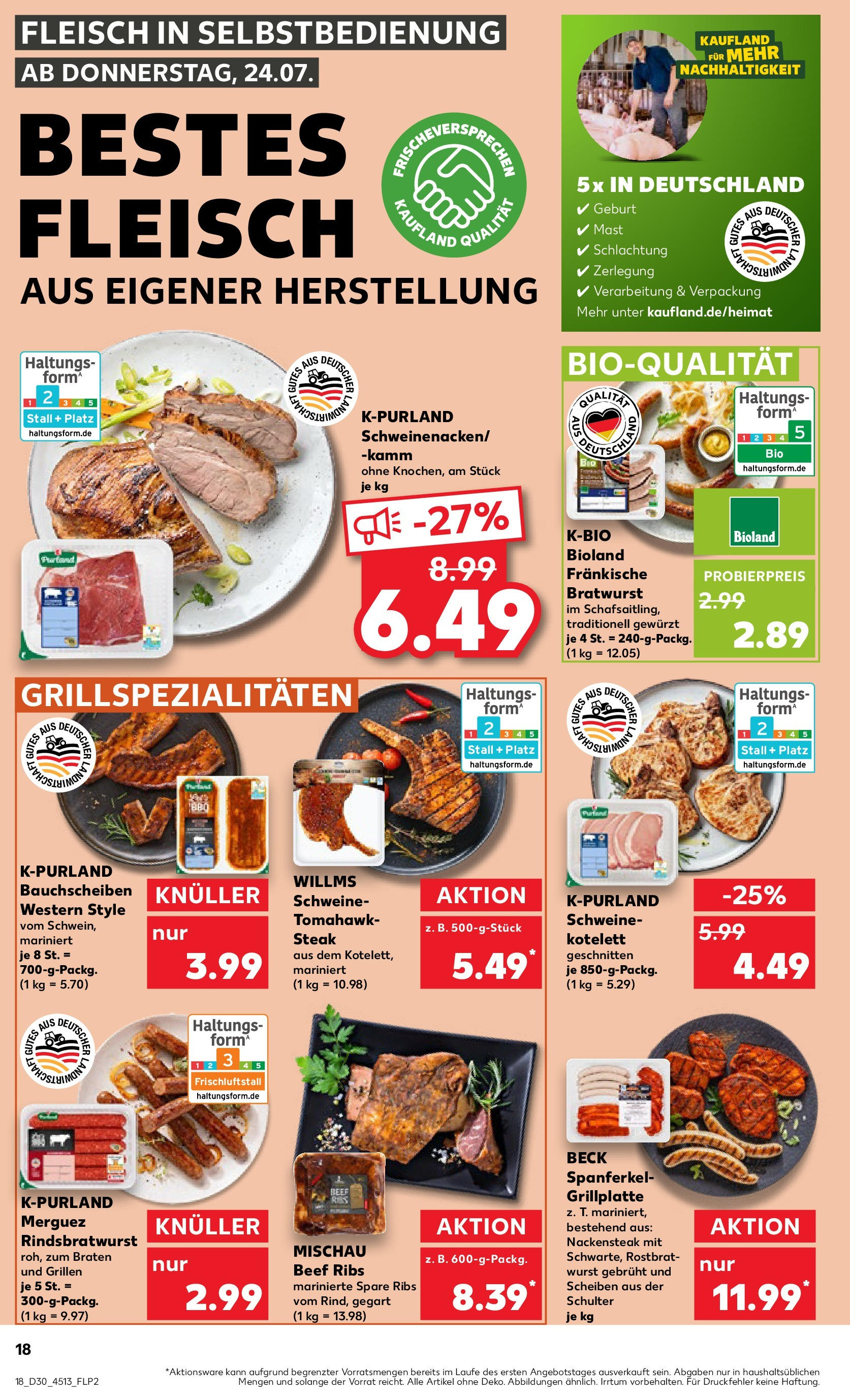 Prospekt Kaufland ab 24.07.2025 » Angebote und Werbung Online | Seite: 18 | Produkte: Bratwurst, Wurst, Steak, Fleisch Prospekt Kaufland ab 24.07.2025 » Angebote Online zum Blättern | Seite: 18 | Produkte: Bratwurst, Wurst, Steak, Fleisch