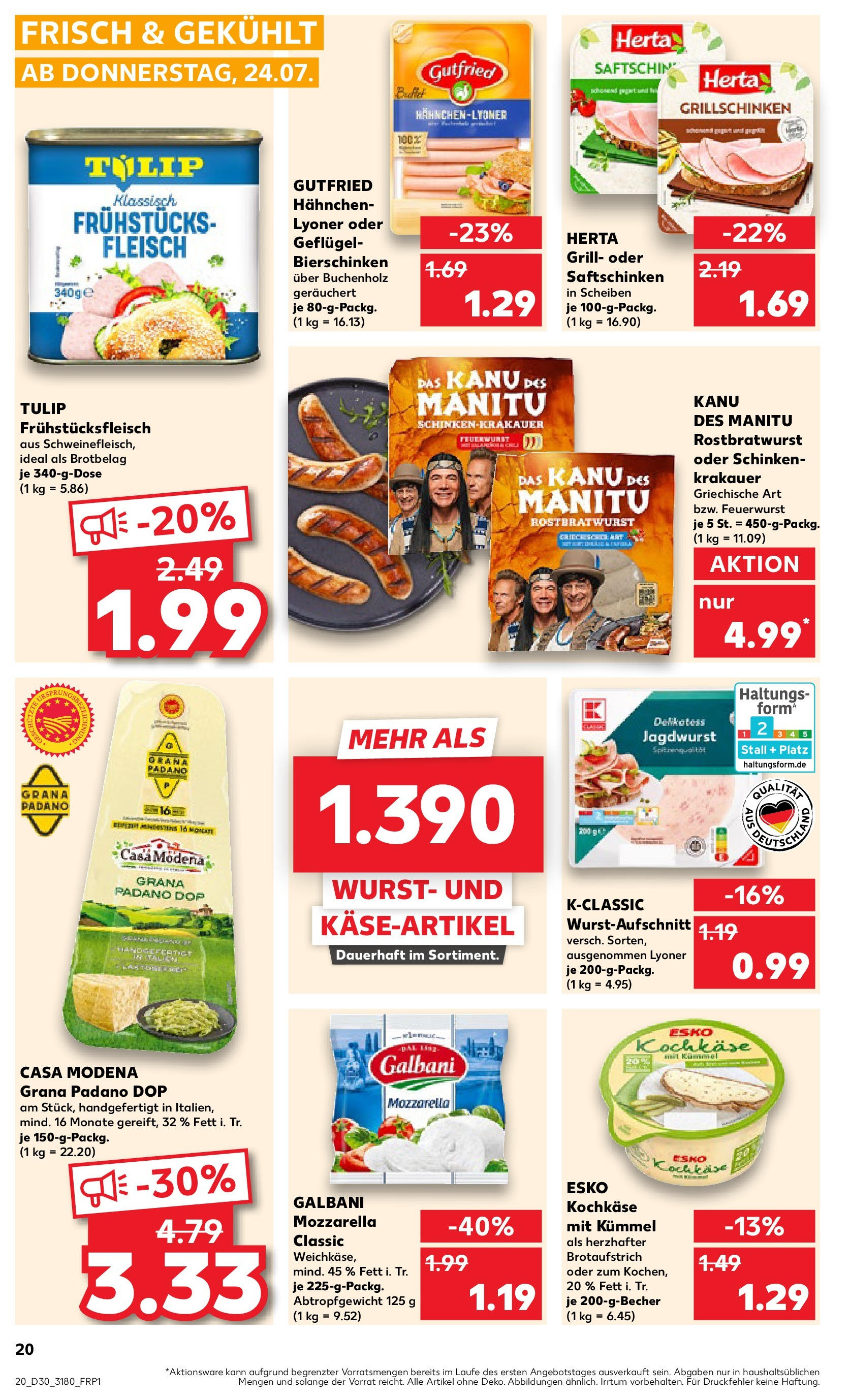 Prospekt Kaufland ab 24.07.2025 » Angebote und Werbung Online | Seite: 20 | Produkte: Hahnchen, Mozzarella, Wurst, Fleisch Prospekt Kaufland ab 24.07.2025 » Angebote Online zum Blättern | Seite: 20 | Produkte: Hahnchen, Mozzarella, Wurst, Fleisch