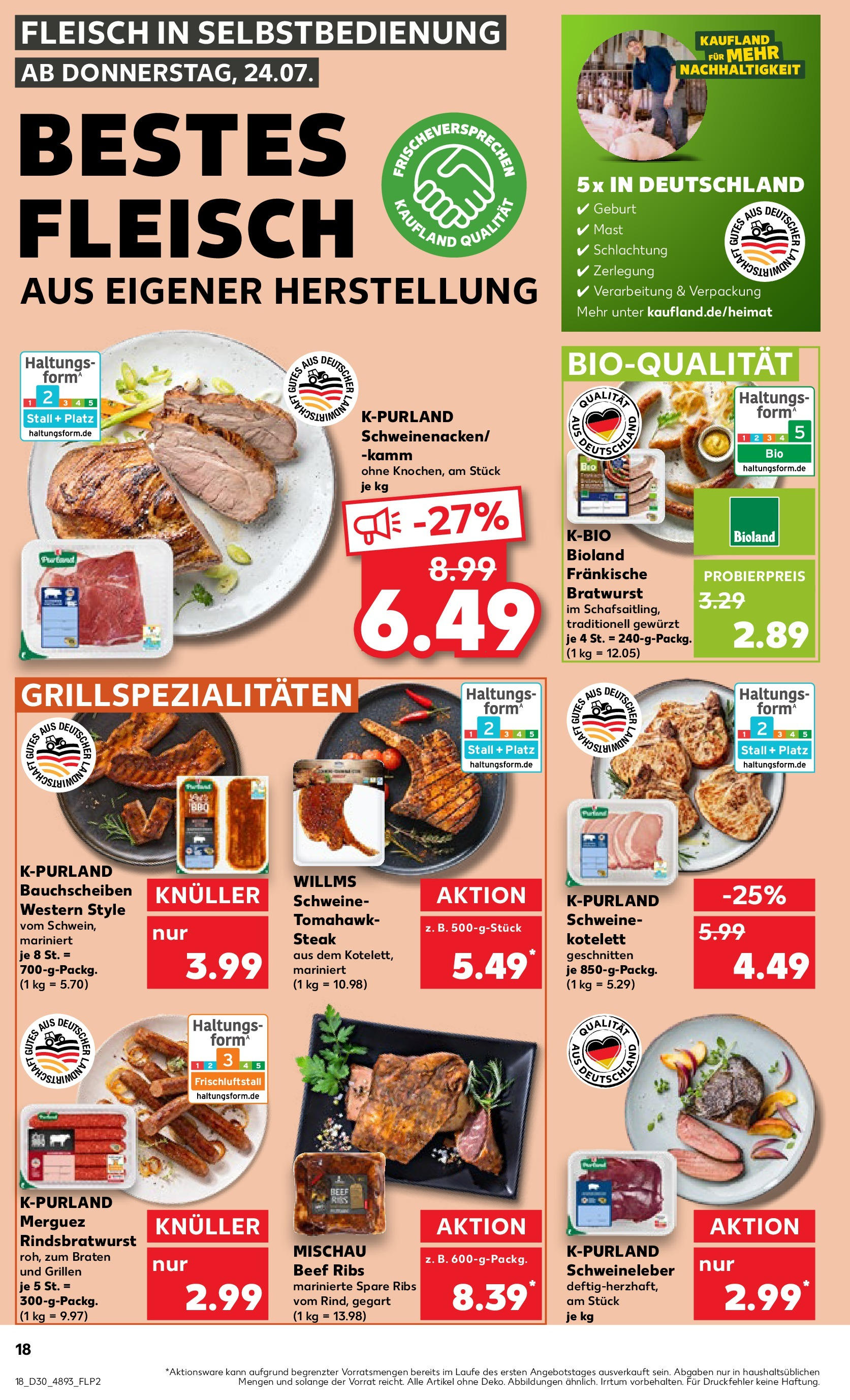 Prospekt Kaufland ab 24.07.2025 » Angebote und Werbung Online | Seite: 18 | Produkte: Bratwurst, Spare ribs, Steak, Fleisch Prospekt Kaufland ab 24.07.2025 » Angebote Online zum Blättern | Seite: 18 | Produkte: Bratwurst, Spare ribs, Steak, Fleisch