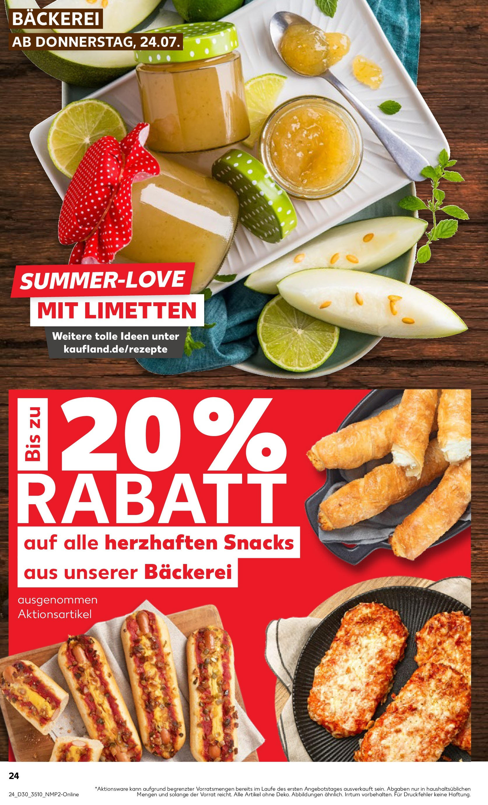 Prospekt Kaufland ab 24.07.2025 » Angebote und Werbung Online | Seite: 24 | Produkte: Bäckerei, Limetten Prospekt Kaufland ab 24.07.2025 » Angebote Online zum Blättern | Seite: 24 | Produkte: Bäckerei, Limetten