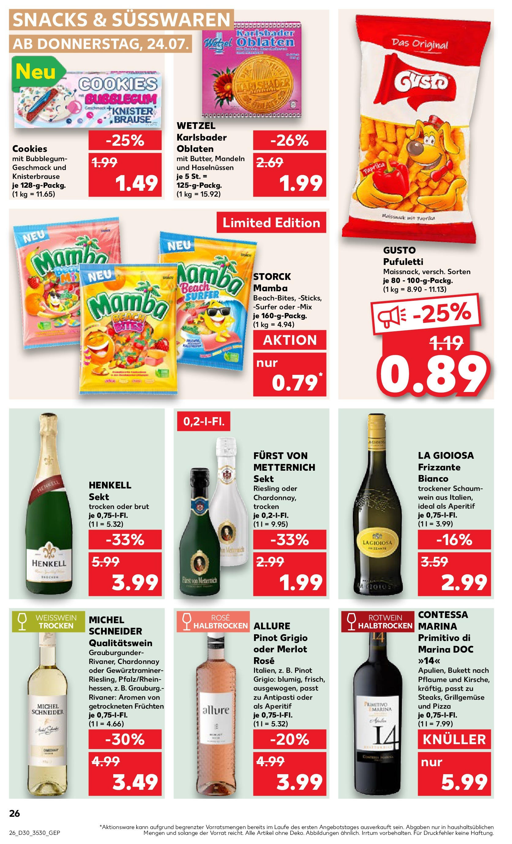 Prospekt Kaufland ab 24.07.2025 » Angebote und Werbung Online | Seite: 26 | Produkte: Weißwein, Mandeln, Pizza, Wein Prospekt Kaufland ab 24.07.2025 » Angebote Online zum Blättern | Seite: 26 | Produkte: Weißwein, Mandeln, Pizza, Wein