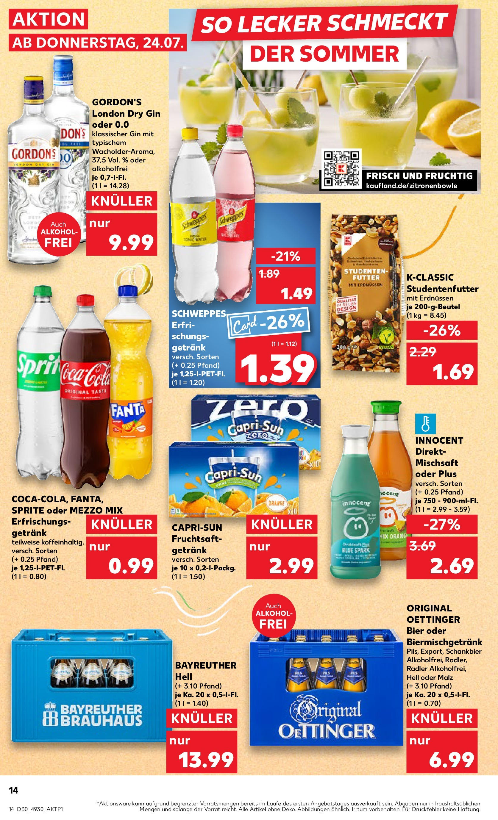 Prospekt Kaufland ab 24.07.2025 » Angebote und Werbung Online | Seite: 14 | Produkte: Bayreuther hell, Coca cola, Bier, Radler Prospekt Kaufland ab 24.07.2025 » Angebote Online zum Blättern | Seite: 14 | Produkte: Bayreuther hell, Coca cola, Bier, Radler