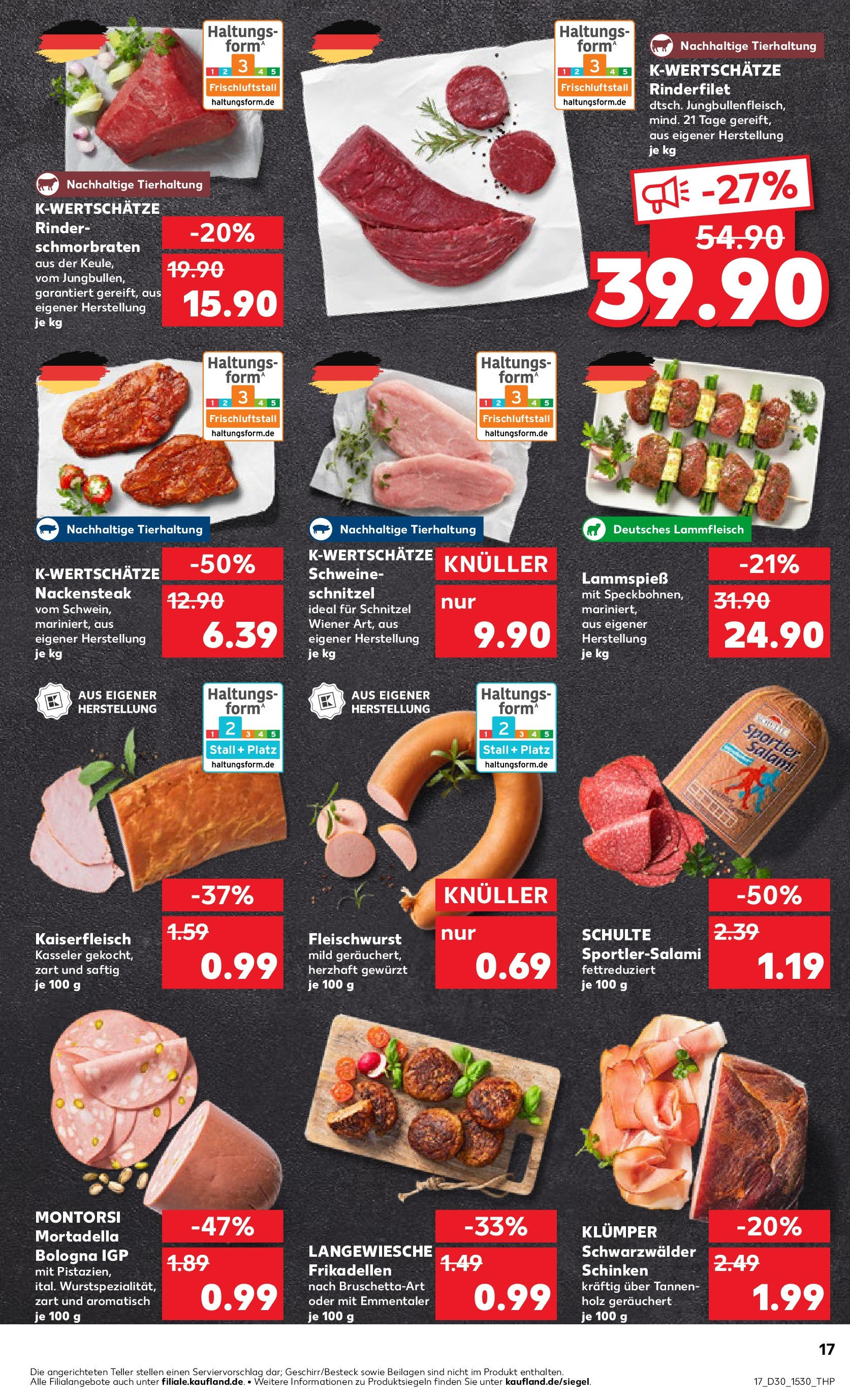 Prospekt Kaufland ab 24.07.2025 » Angebote Online zum Blättern | Seite: 17 | Produkte: Rinderfilet, Schnitzel, Salami, Schinken