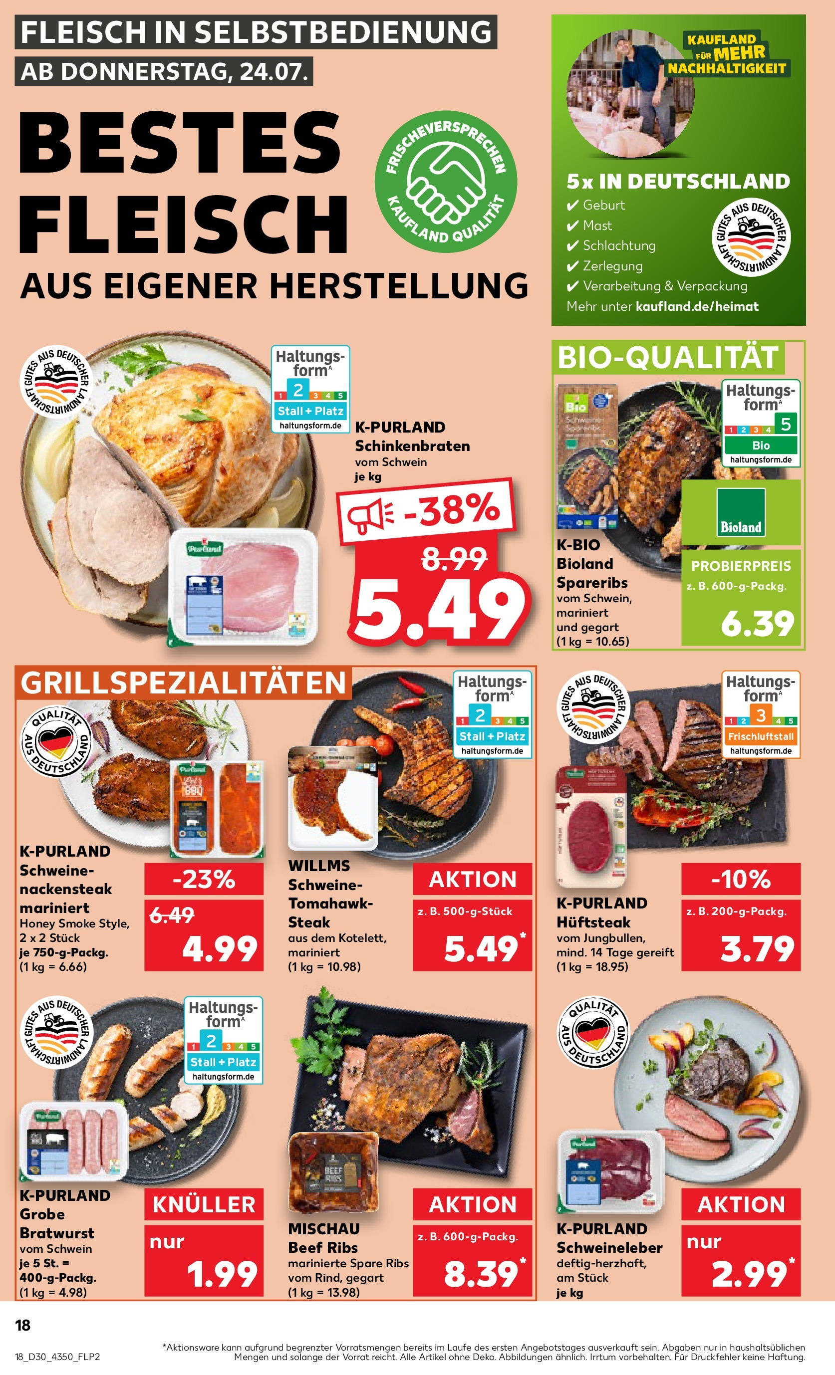 Prospekt Kaufland ab 24.07.2025 » Angebote und Werbung Online | Seite: 18 | Produkte: Bratwurst, Spare ribs, Steak, Fleisch Prospekt Kaufland ab 24.07.2025 » Angebote Online zum Blättern | Seite: 18 | Produkte: Bratwurst, Spare ribs, Steak, Fleisch
