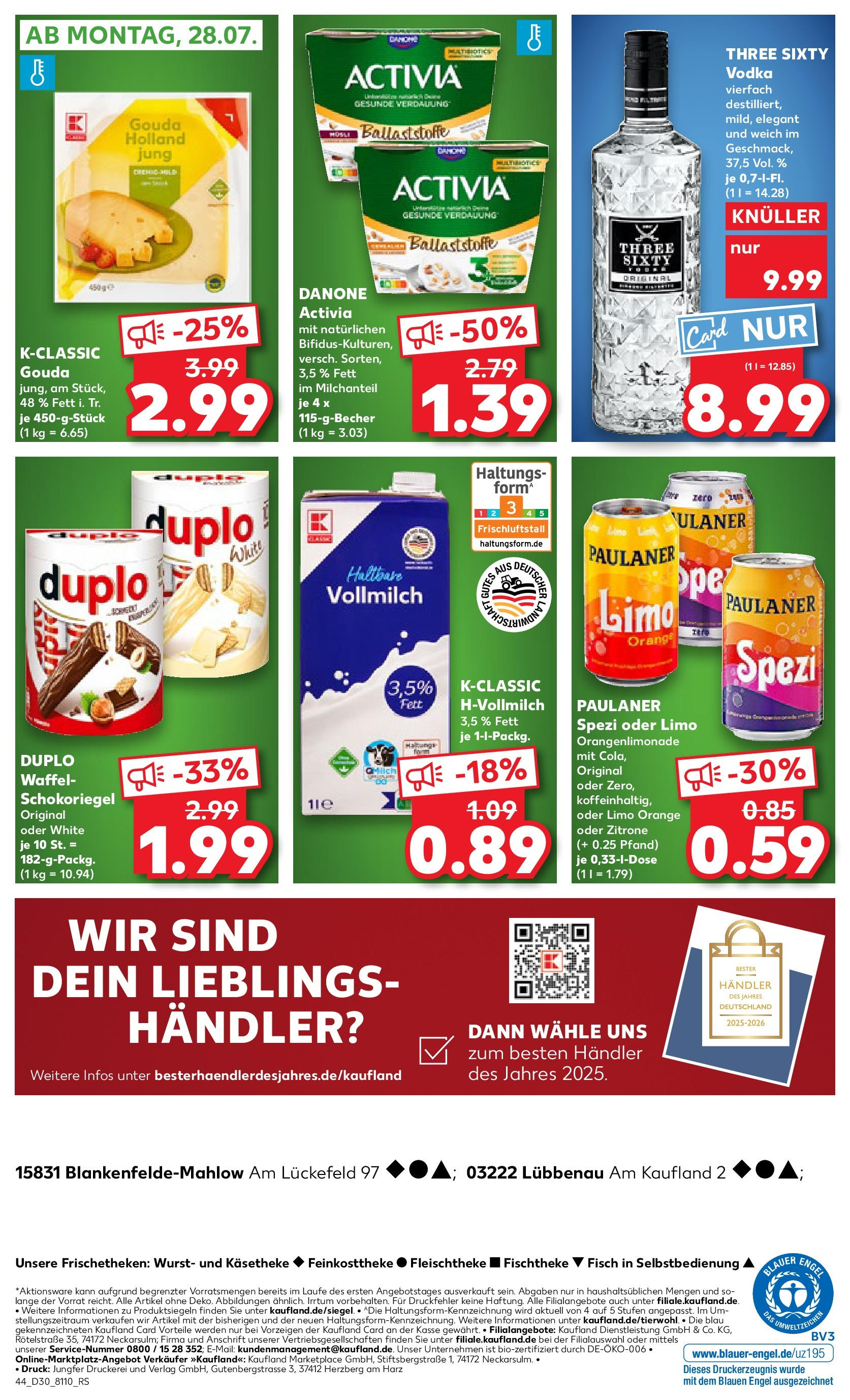 Prospekt Kaufland ab 24.07.2025 » Angebote Online zum Blättern | Seite: 44 | Produkte: Gouda, Zitrone, Vodka, Paulaner