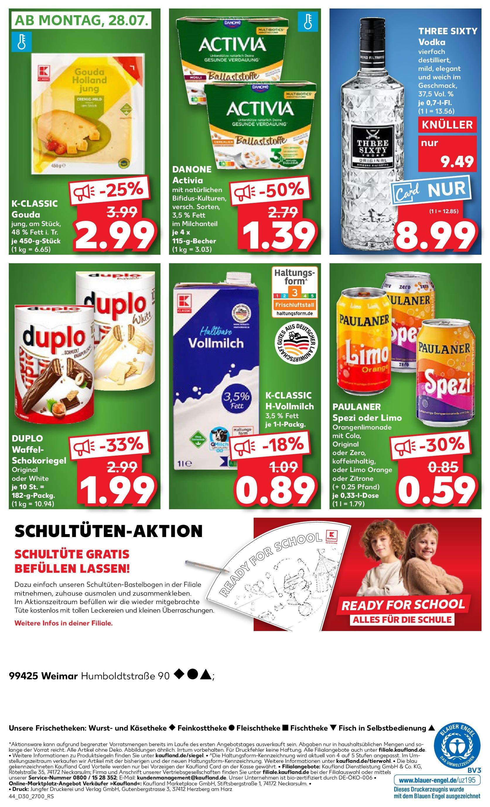 Prospekt Kaufland ab 24.07.2025 » Angebote Online zum Blättern | Seite: 44 | Produkte: Danone activia, Paulaner spezi, Gouda, Wurst