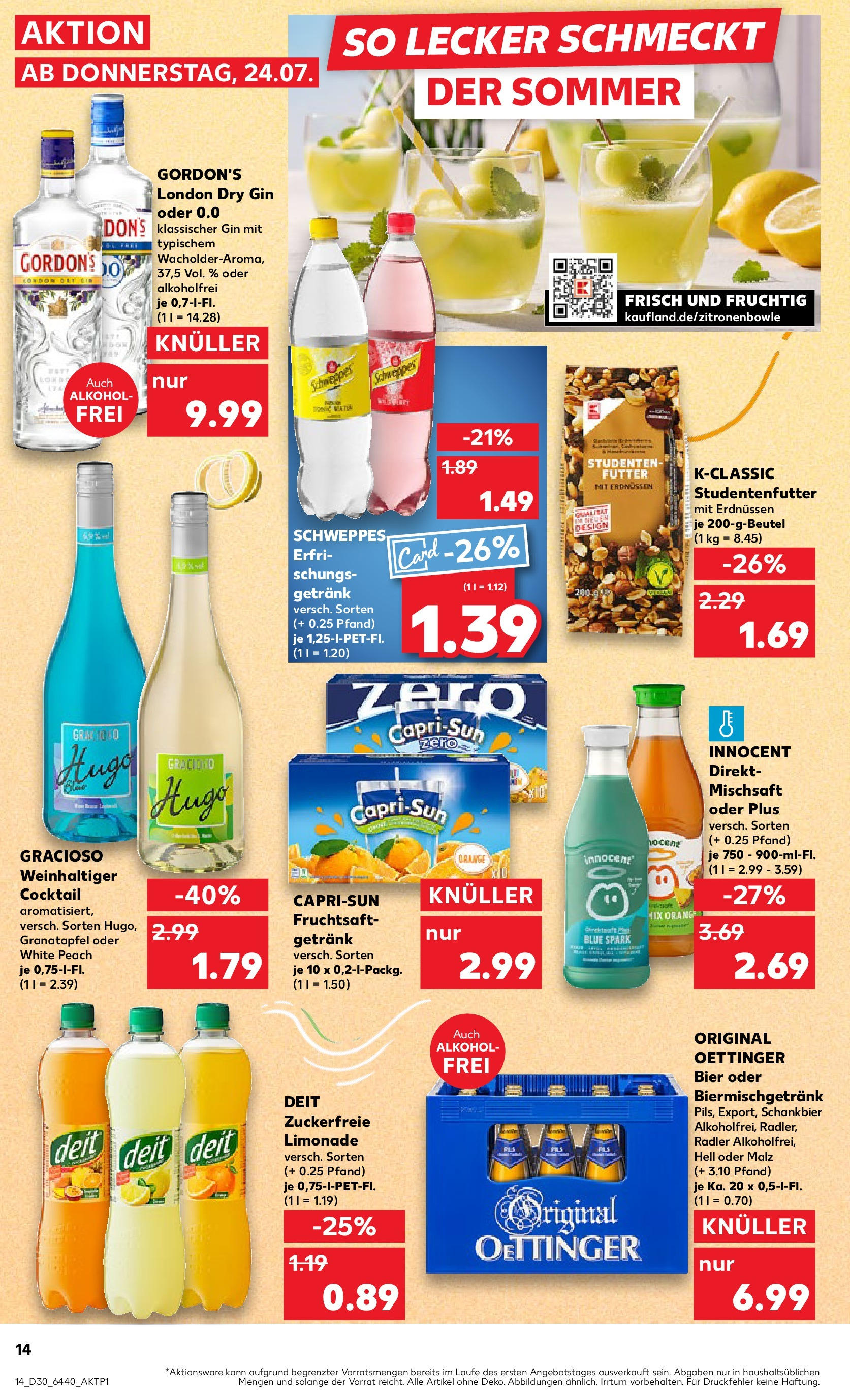 Prospekt Kaufland ab 24.07.2025 » Angebote Online zum Blättern | Seite: 14 | Produkte: Granatapfel, Bier, Limonade, Gin
