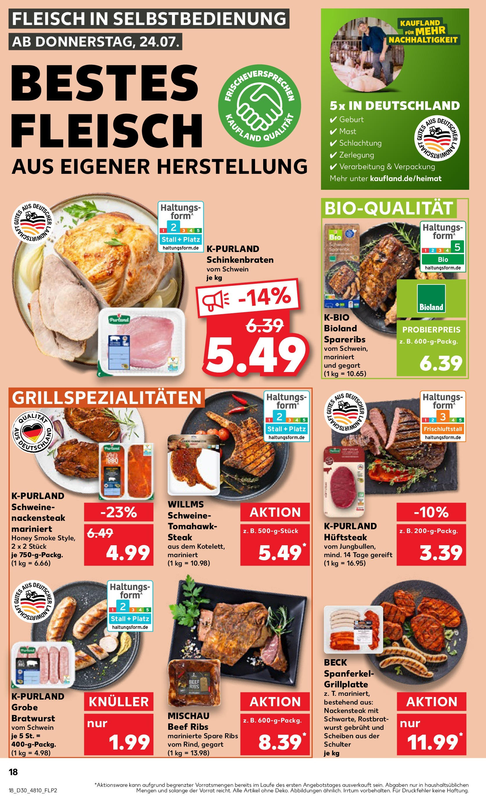 Prospekt Kaufland ab 24.07.2025 » Angebote Online zum Blättern | Seite: 18 | Produkte: Spare ribs, Wurst, Steak, Fleisch