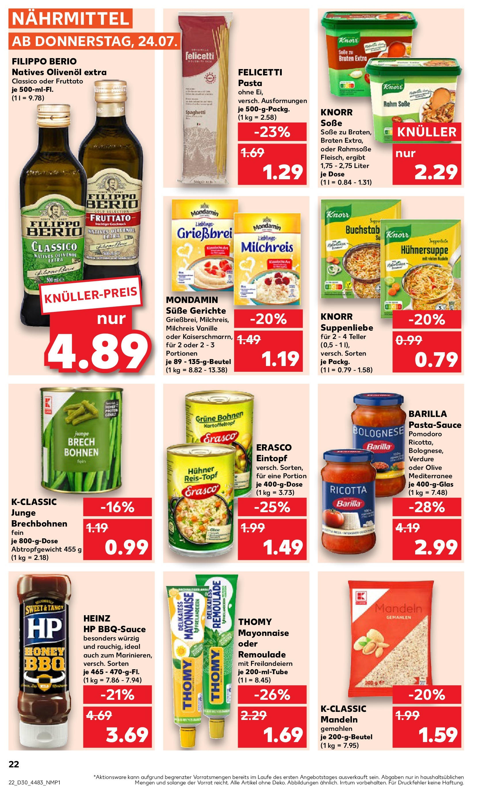 Prospekt Kaufland ab 24.07.2025 » Angebote und Werbung Online | Seite: 22 | Produkte: Barilla, Knorr, Soße, Erasco Prospekt Kaufland ab 24.07.2025 » Angebote Online zum Blättern | Seite: 22 | Produkte: Barilla, Knorr, Soße, Erasco
