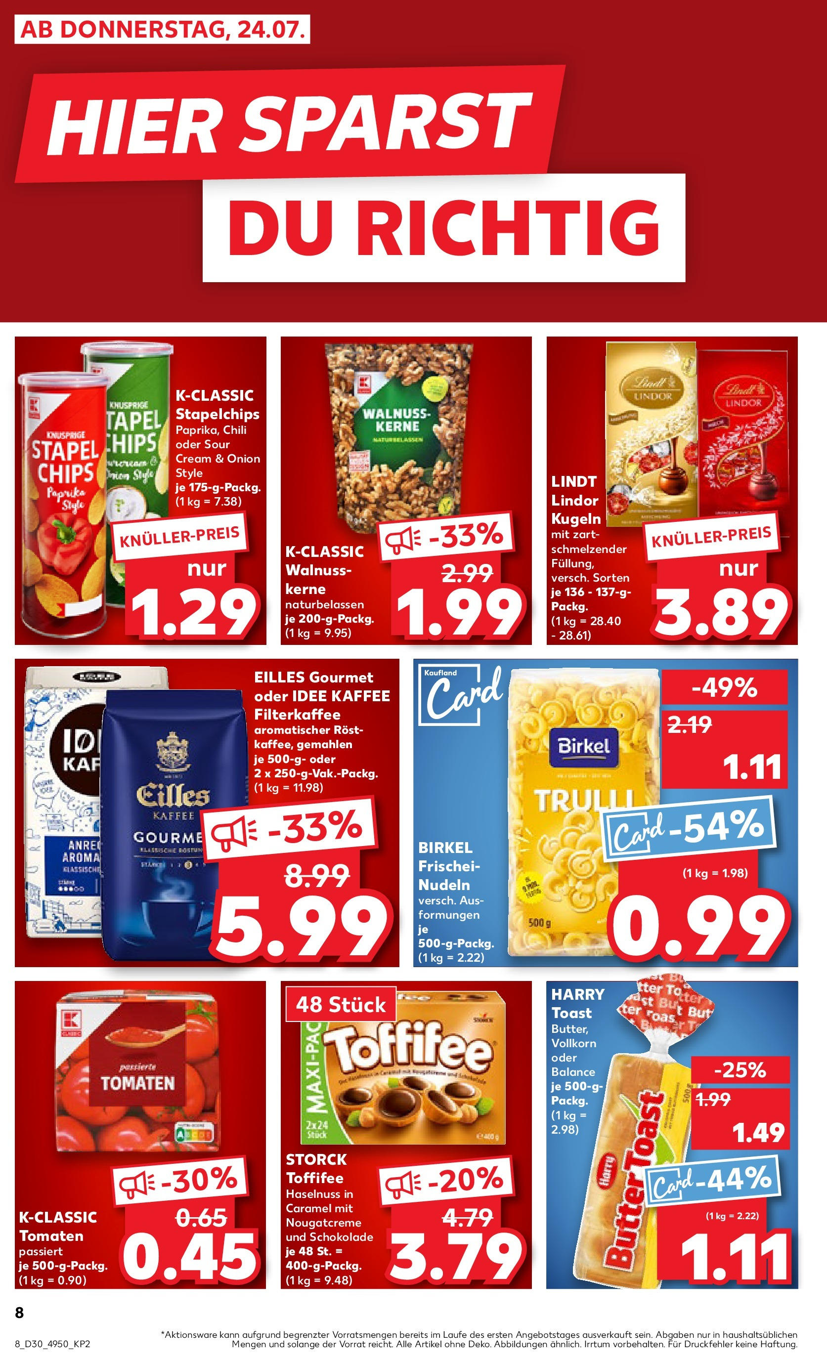 Prospekt Kaufland ab 24.07.2025 » Angebote Online zum Blättern | Seite: 8 | Produkte: Tomaten, Pasta, Nudeln, Chips