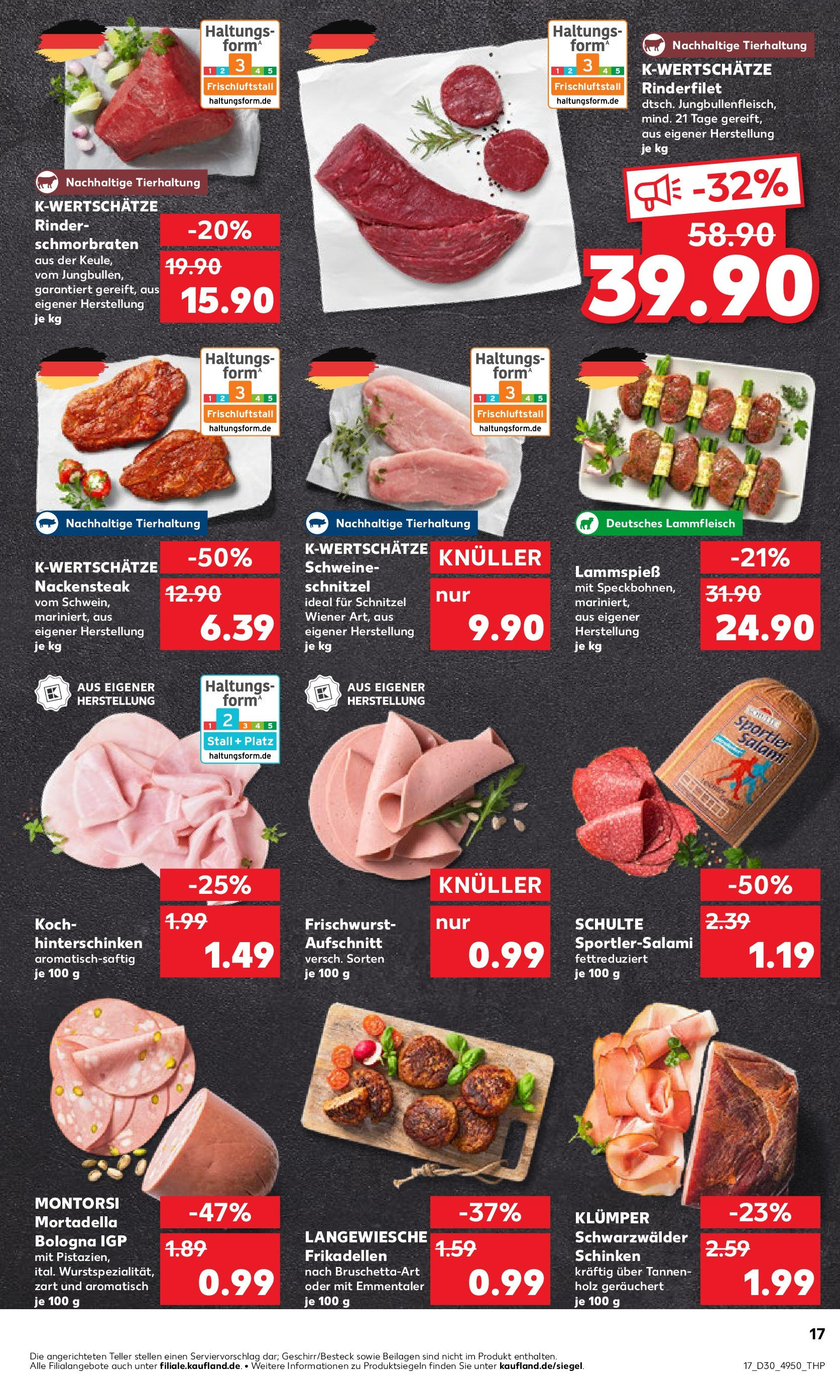 Prospekt Kaufland ab 24.07.2025 » Angebote Online zum Blättern | Seite: 17 | Produkte: Rinderfilet, Schnitzel, Salami, Schinken