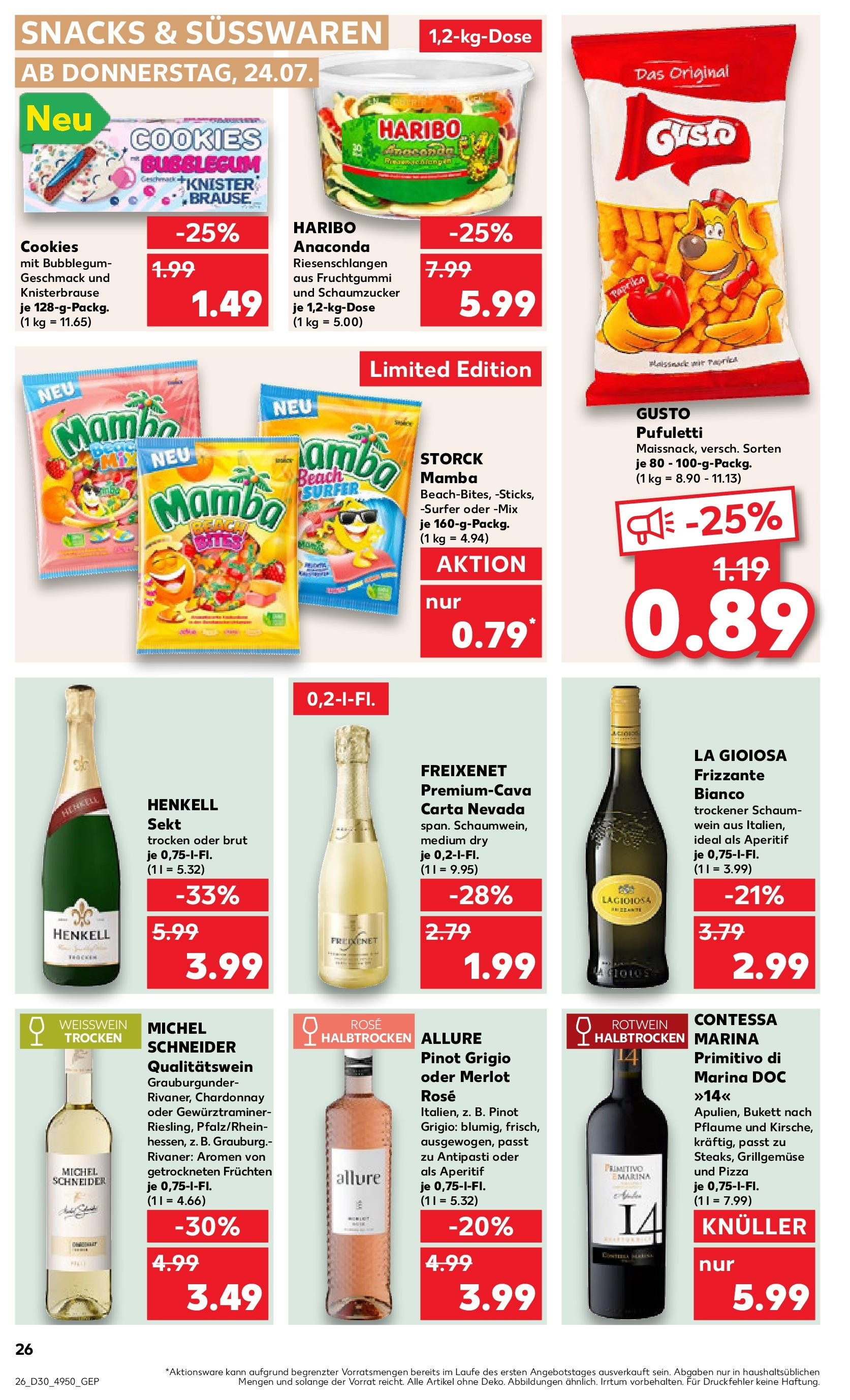 Prospekt Kaufland ab 24.07.2025 » Angebote Online zum Blättern | Seite: 26 | Produkte: Sekt, Merlot, Paprika, Pizza