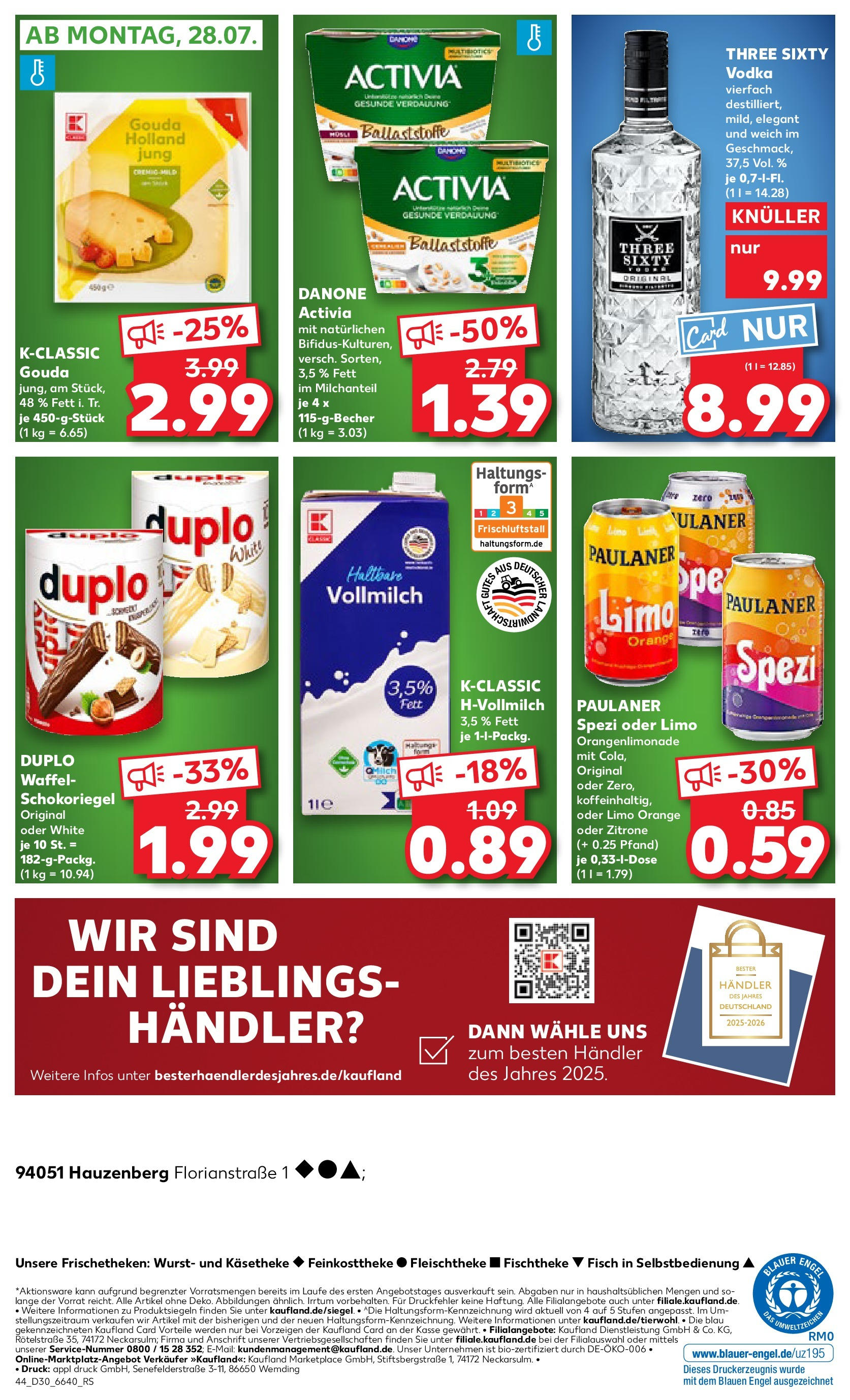 Prospekt Kaufland ab 24.07.2025 » Angebote und Werbung Online | Seite: 44 | Produkte: Danone activia, Wurst, Vodka, Paulaner Prospekt Kaufland ab 24.07.2025 » Angebote Online zum Blättern | Seite: 44 | Produkte: Danone activia, Wurst, Vodka, Paulaner
