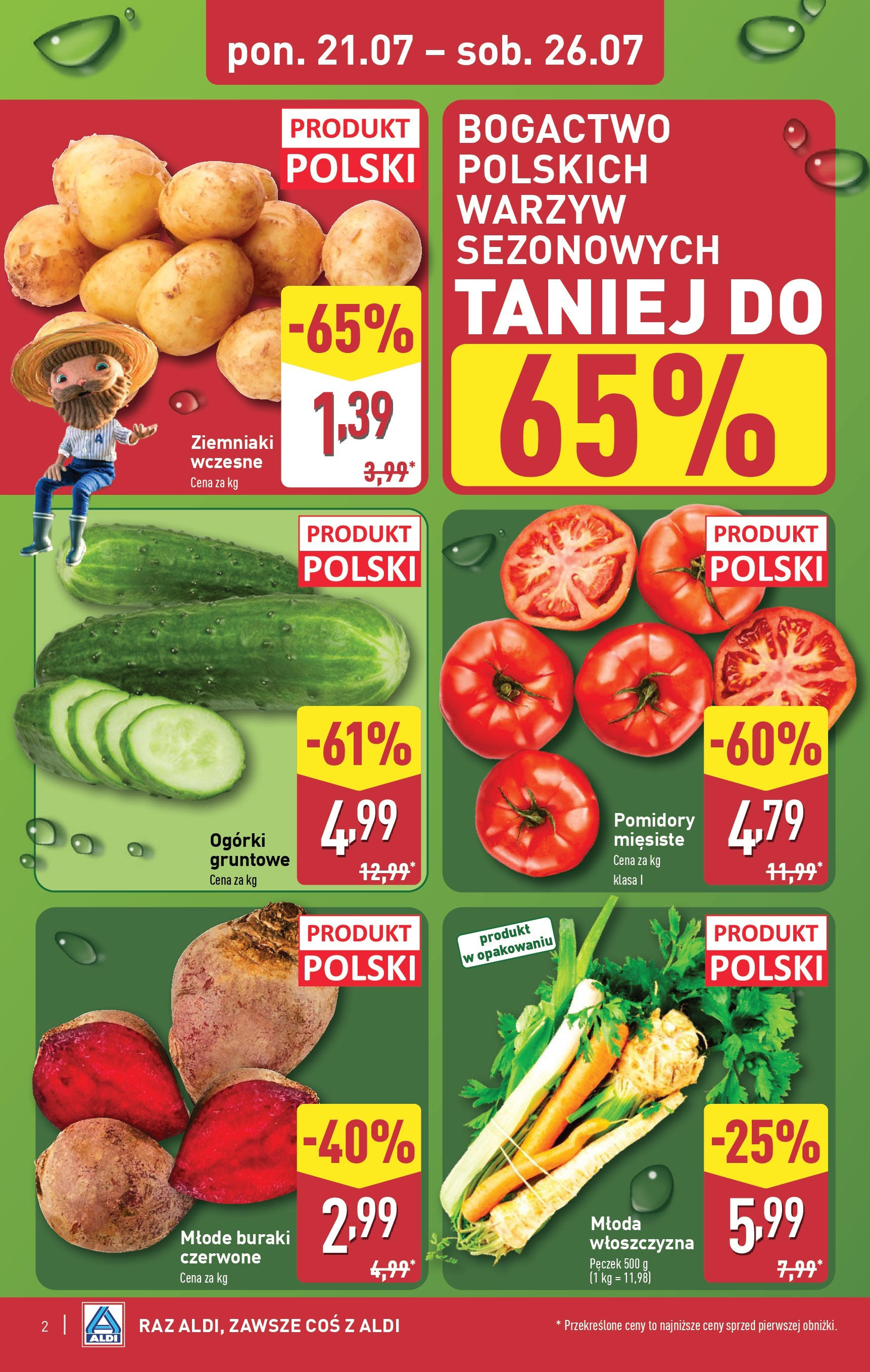 Aldi Gazetka od 21.07.2025 - Ulotka PDF, promocje | Strona: 2 | Produkty: Buraki, Pomidory, Ogórki, Ziemniaki