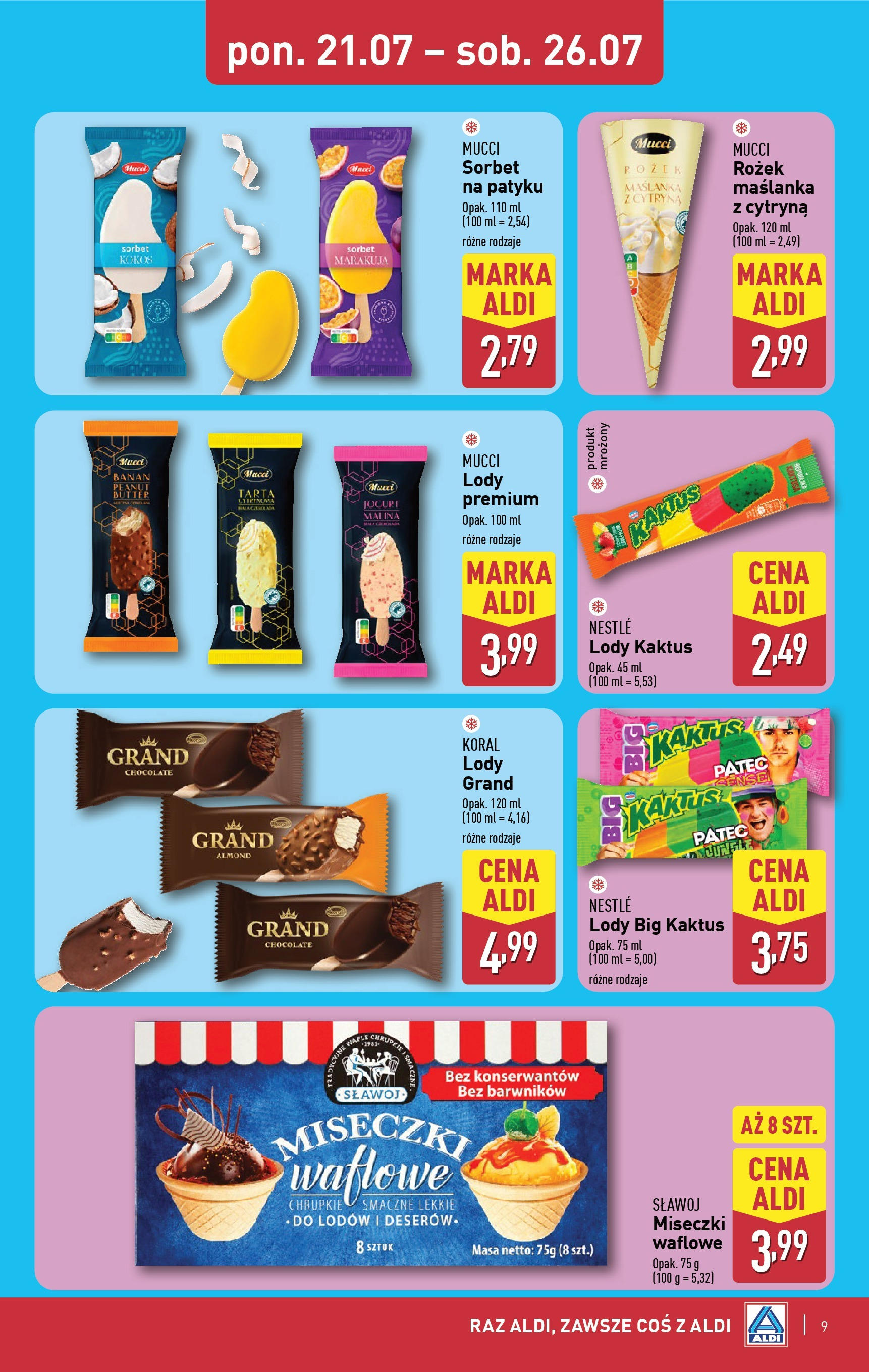 Aldi Gazetka od 21.07.2025 - Ulotka PDF, promocje | Strona: 9 | Produkty: Malina, Sorbet, Lody Kaktus, Lody