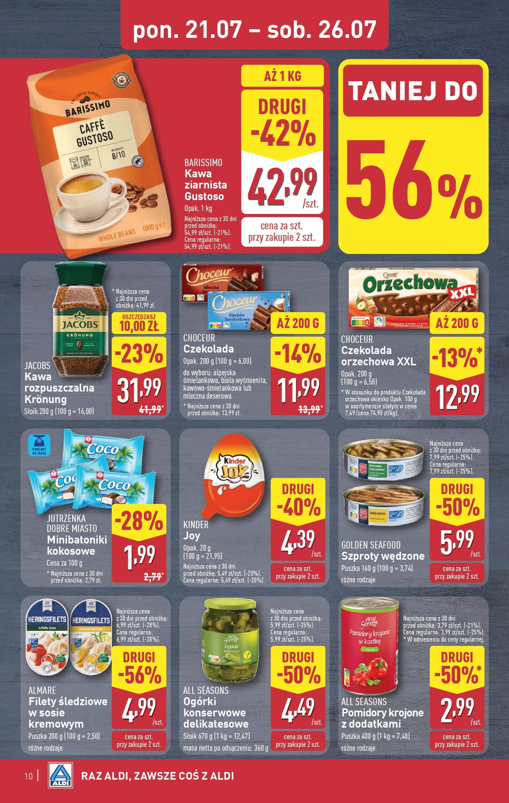 Aldi Gazetka od 21.07.2025 - Ulotka PDF, promocje | Strona: 10 | Produkty: Kawa, Czekolada, Pomidory, Ogórki