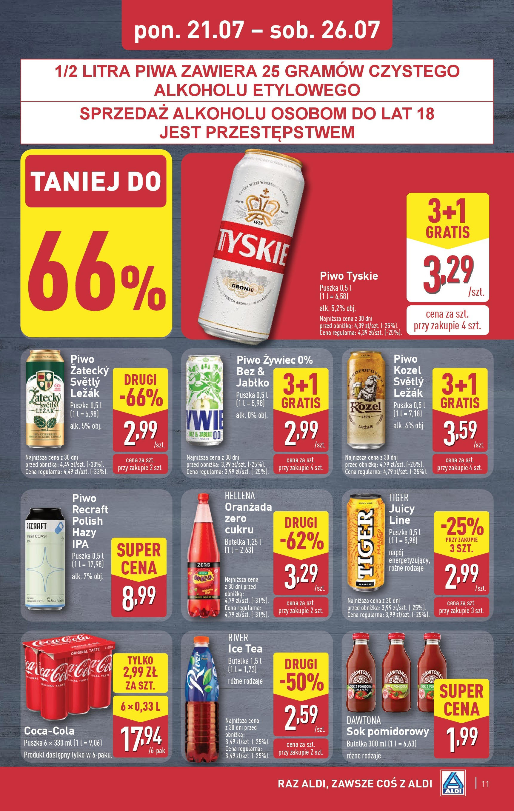 Aldi Gazetka od 21.07.2025 - Ulotka PDF, promocje | Strona: 11 | Produkty: Leżak, Tyskie, Sok, Piwo