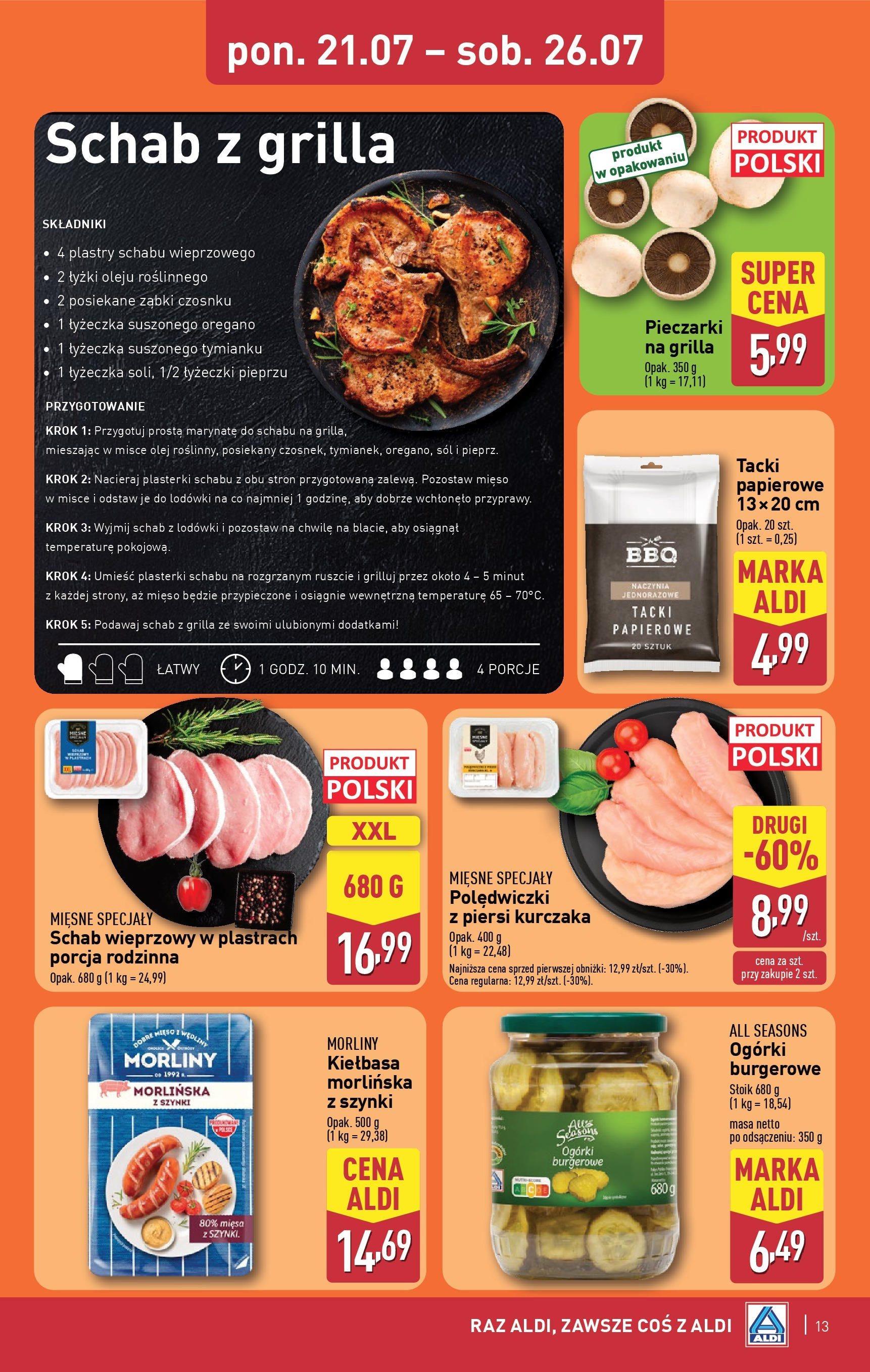 Aldi Gazetka od 21.07.2025 - Ulotka PDF, promocje | Strona: 13 | Produkty: Mięso, Schab wieprzowy, Olej, Sól