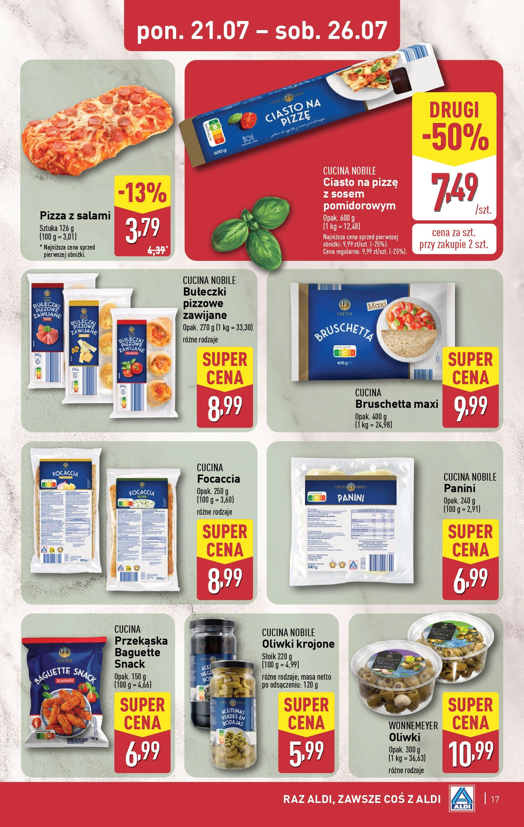 Aldi Gazetka od 21.07.2025 - Ulotka PDF, promocje | Strona: 17 | Produkty: Panini, Ciasto na pizze, Salami, Pizza