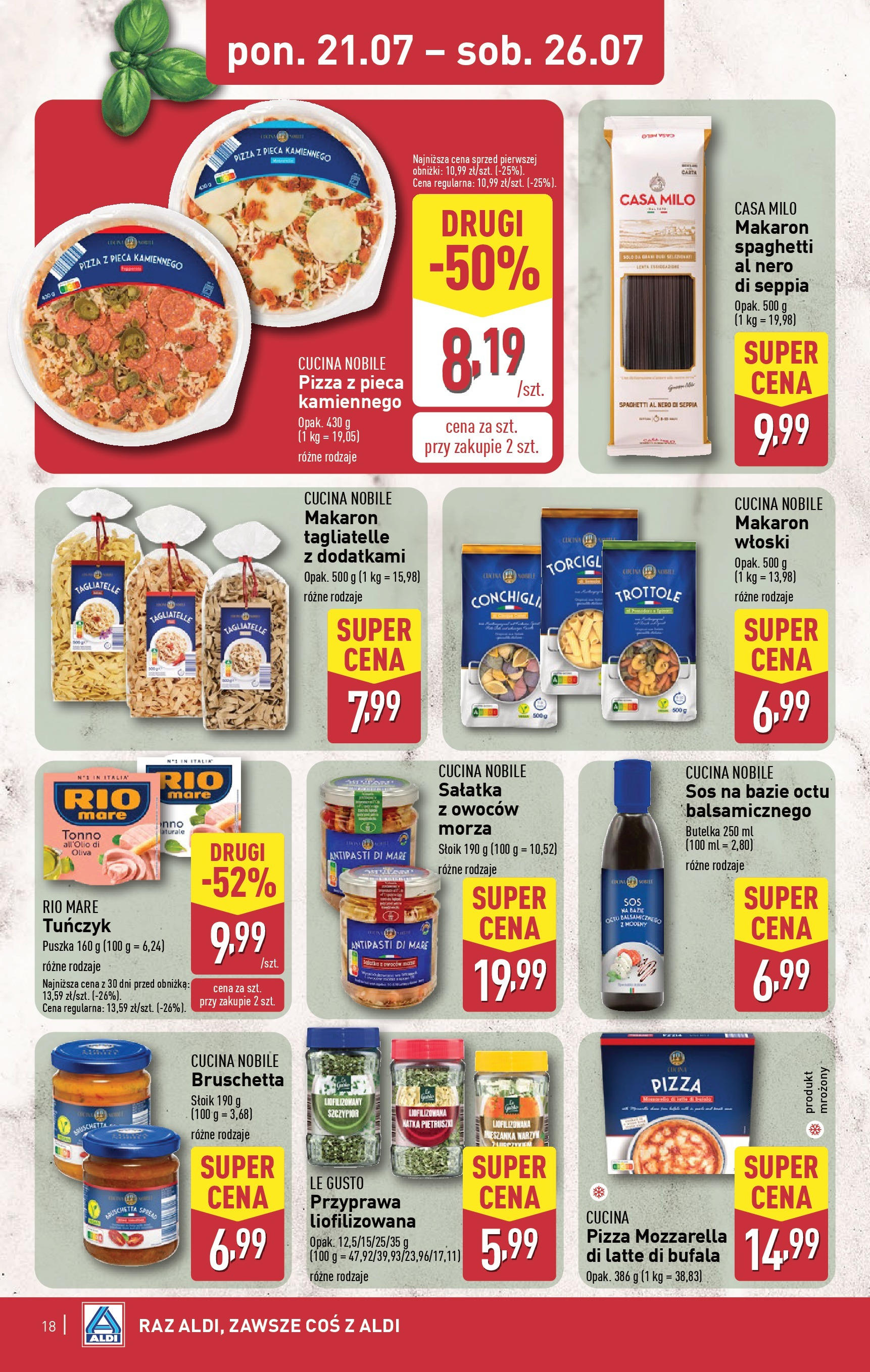 Aldi Gazetka od 21.07.2025 - Ulotka PDF, promocje | Strona: 18 | Produkty: Bruschetta, Tagliatelle, Makaron, Mieszanka warzyw