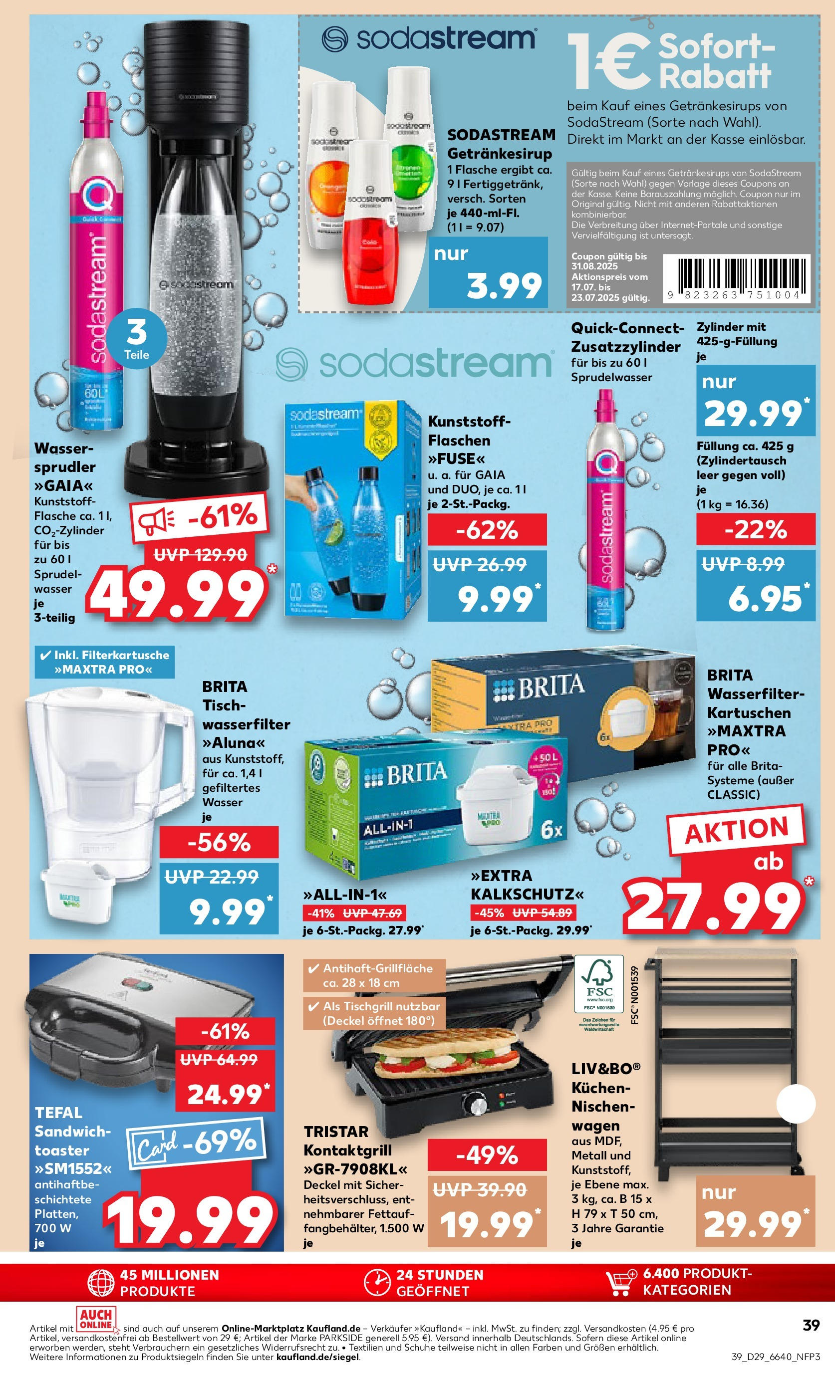 Prospekt Kaufland ab 17.07.2025 » Angebote Online zum Blättern | Seite: 39 | Produkte: Tisch, Wasser, Kuchen, Sodastream