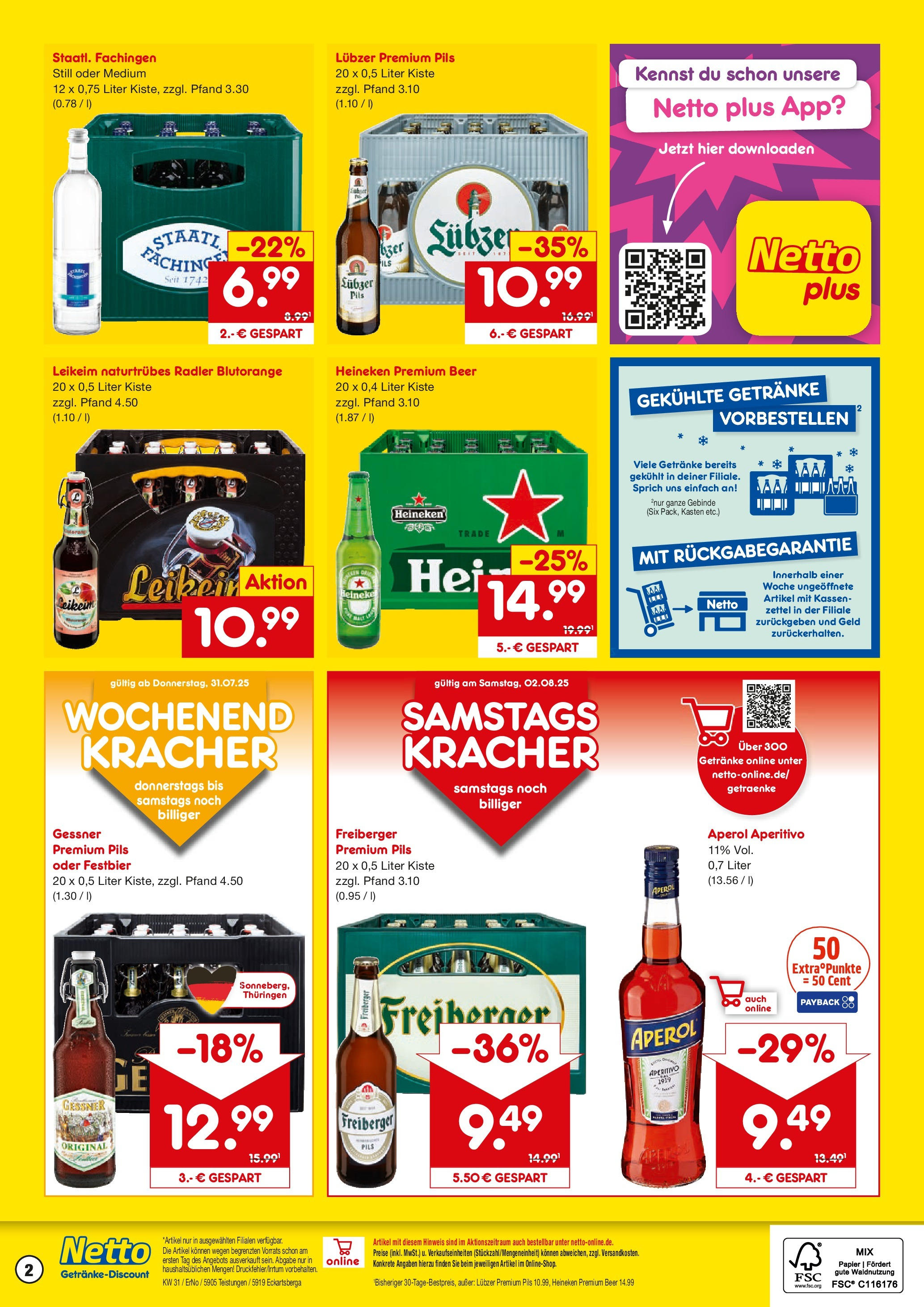 Netto Marken-Discount prospekt Eckartsberga (ab 28.07.2025) » Angebote | Seite: 2 | Produkte: Heineken, Radler, Aperol, Lubzer Netto Marken-Discount prospekt Eckartsberga (ab 28.07.2025) » Angebote | Seite: 2 | Produkte: Heineken, Radler, Aperol, Lubzer