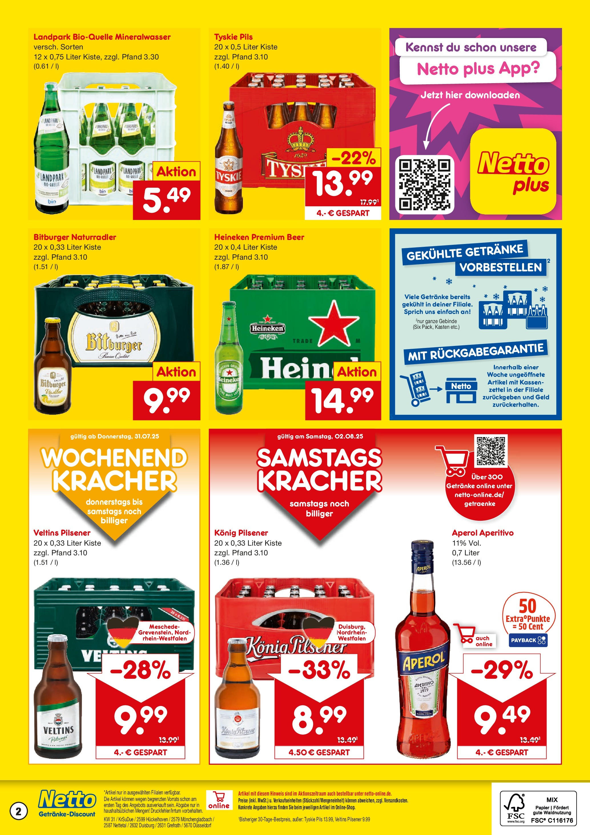 Netto Marken-Discount prospekt Nettetal (ab 28.07.2025) » Angebote | Seite: 2 | Produkte: Pils, Mineralwasser, Heineken, Aperol Netto Marken-Discount prospekt Nettetal (ab 28.07.2025) » Angebote | Seite: 2 | Produkte: Pils, Mineralwasser, Heineken, Aperol