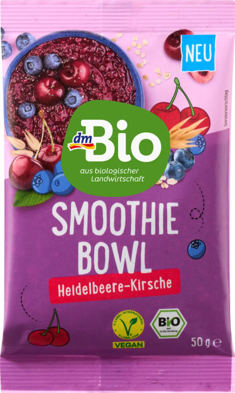 dmBio Smoothie Bowl, Heidelbeere-Kirsche