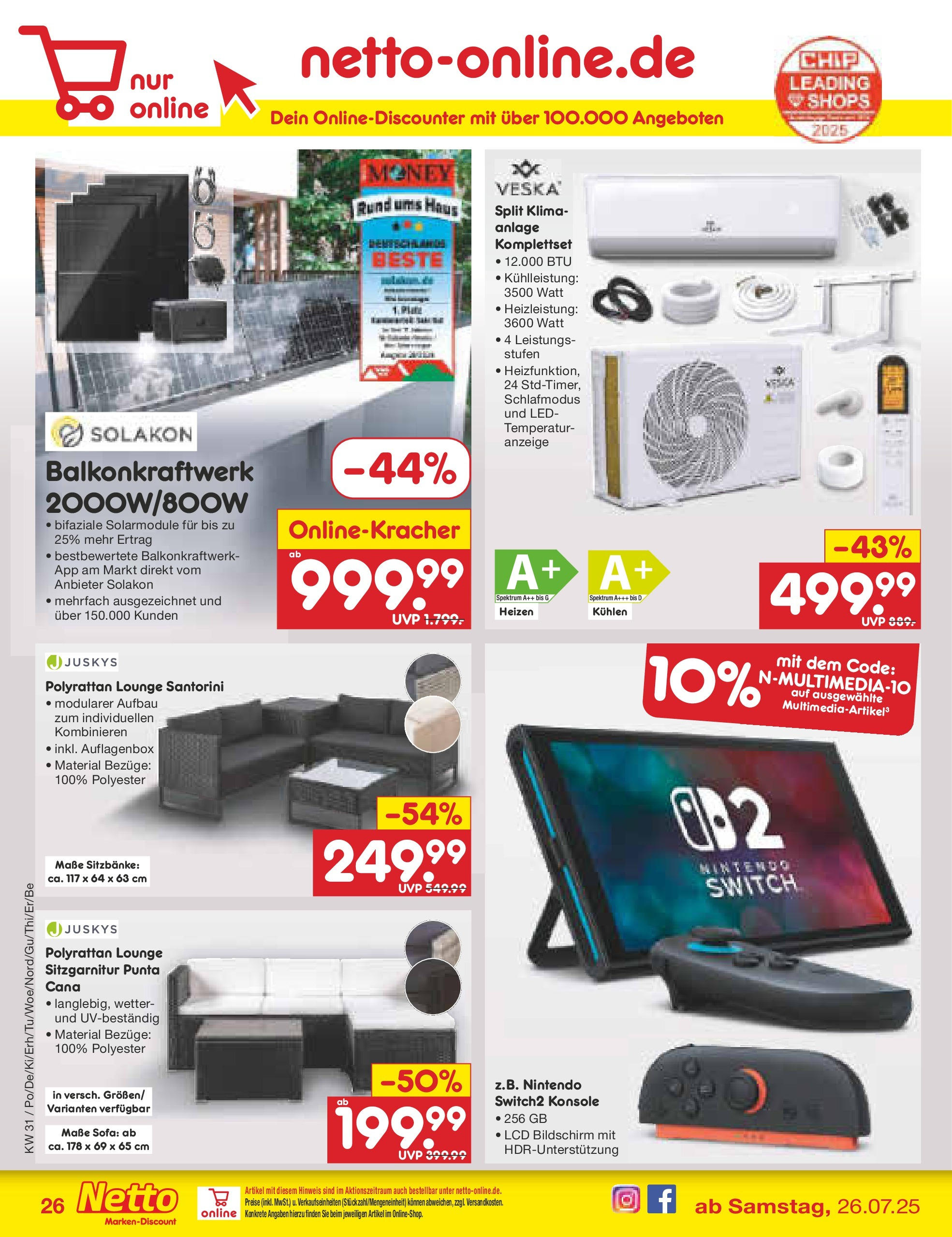 Netto Marken-Discount prospekt Gemmingen	 (ab 27.07.2025) » Angebote | Seite: 44 | Produkte: Sitzgarnitur, Sofa, Bildschirm