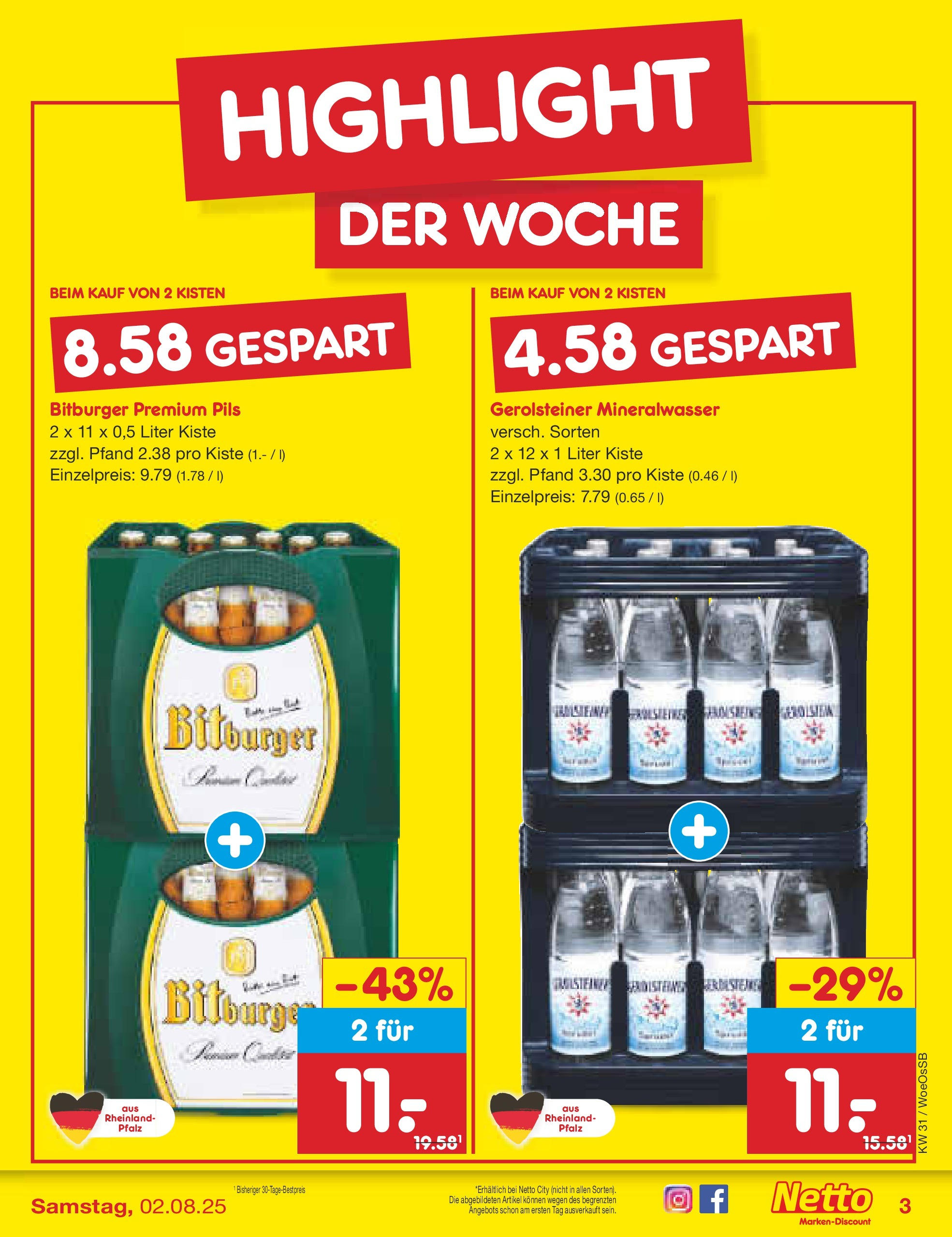 Netto Marken-Discount prospekt Gemmingen	 (ab 27.07.2025) » Angebote | Seite: 3 | Produkte: Bitburger, Pils, Mineralwasser, Gerolsteiner