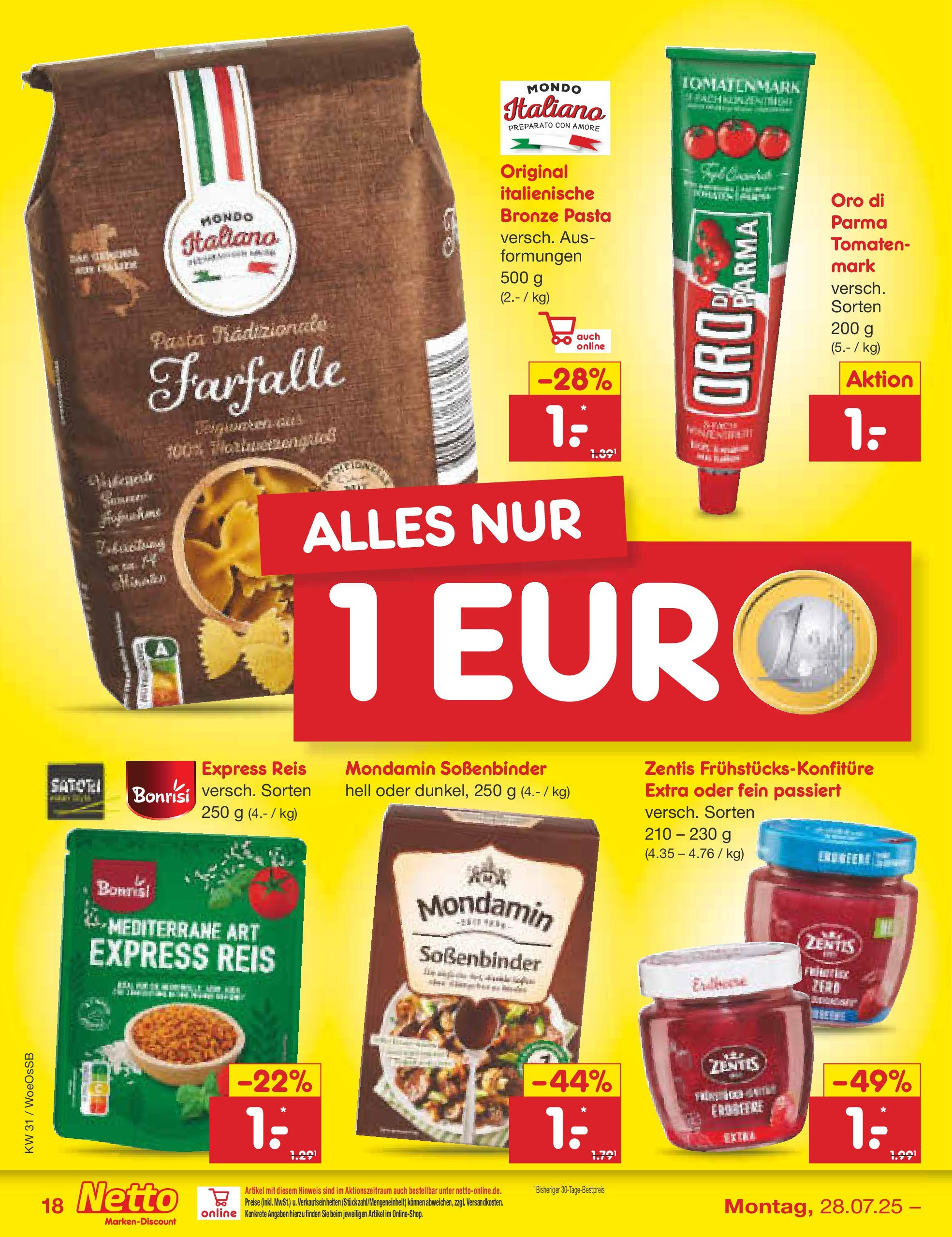 Netto Marken-Discount prospekt Gemmingen	 (ab 27.07.2025) » Angebote | Seite: 28 | Produkte: Tomaten, Pasta, Reis