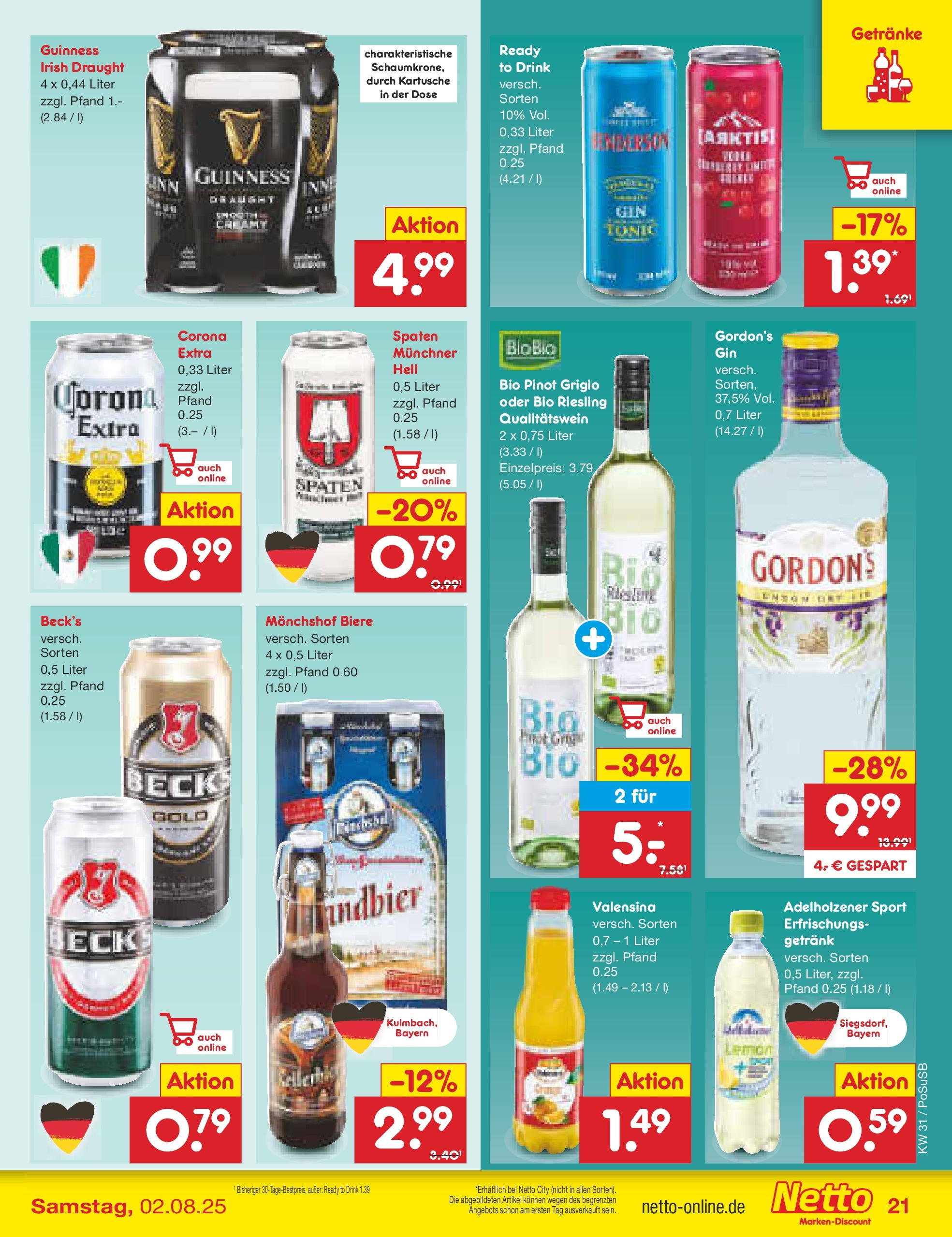 Netto Marken-Discount prospekt Regensburg (ab 28.07.2025) » Angebote | Seite: 33 | Produkte: Monchshof, Adelholzener, Valensina Netto Marken-Discount prospekt Regensburg (ab 28.07.2025) » Angebote | Seite: 33 | Produkte: Monchshof, Adelholzener, Valensina