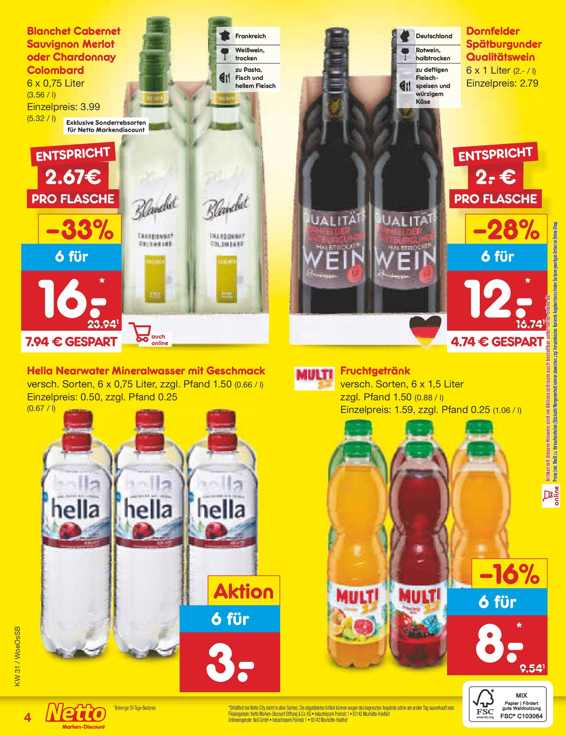 Netto Marken-Discount prospekt Gemmingen	 (ab 27.07.2025) » Angebote | Seite: 37 | Produkte: Merlot, Mineralwasser, Fisch, Wein