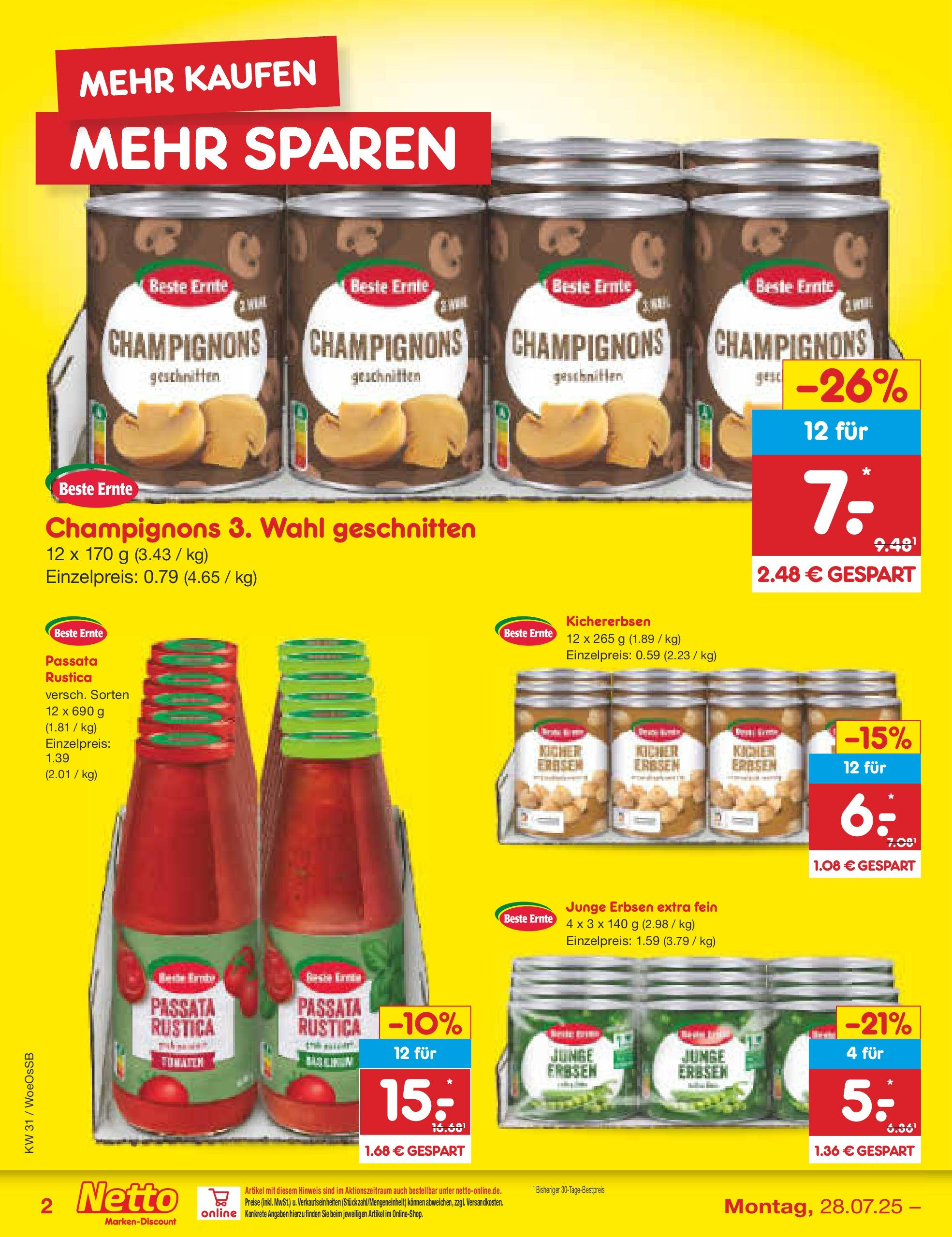 Netto Marken-Discount prospekt Gemmingen	 (ab 27.07.2025) » Angebote | Seite: 38 | Produkte: Champignons, Erbsen