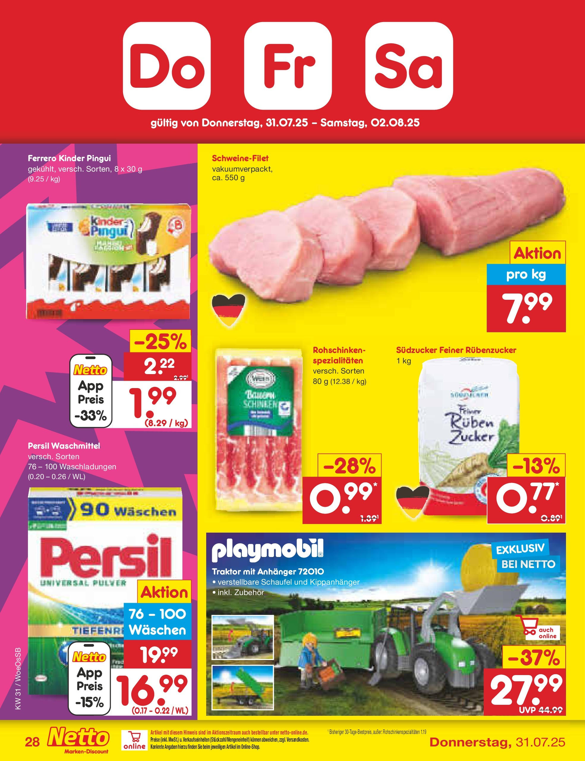 Netto Marken-Discount prospekt Gemmingen	 (ab 27.07.2025) » Angebote | Seite: 50 | Produkte: Schweinefilet, Zucker, Schinken, Persil