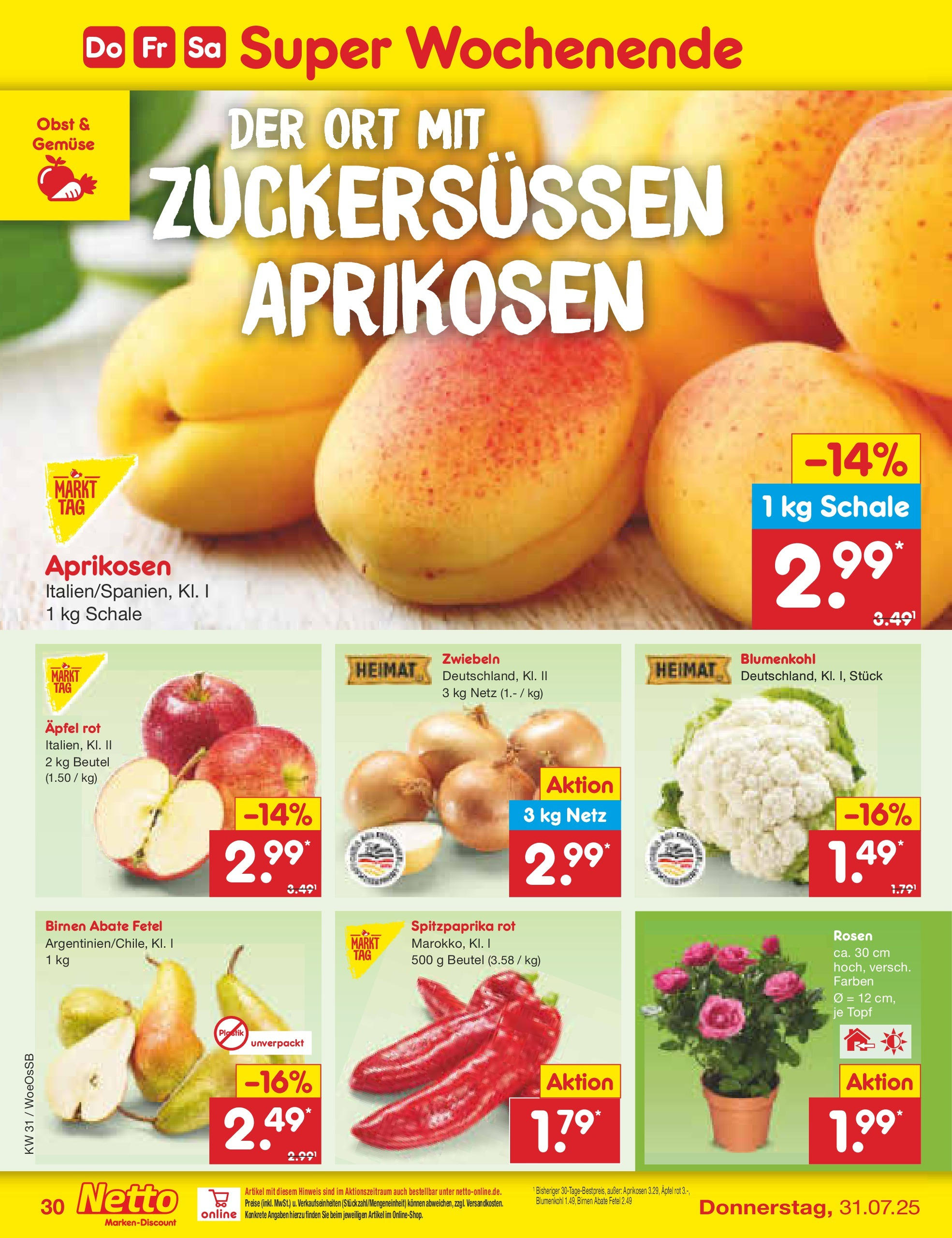 Netto Marken-Discount prospekt Gemmingen	 (ab 27.07.2025) » Angebote | Seite: 52 | Produkte: Äpfel, Gemüse, Obst, Blumenkohl