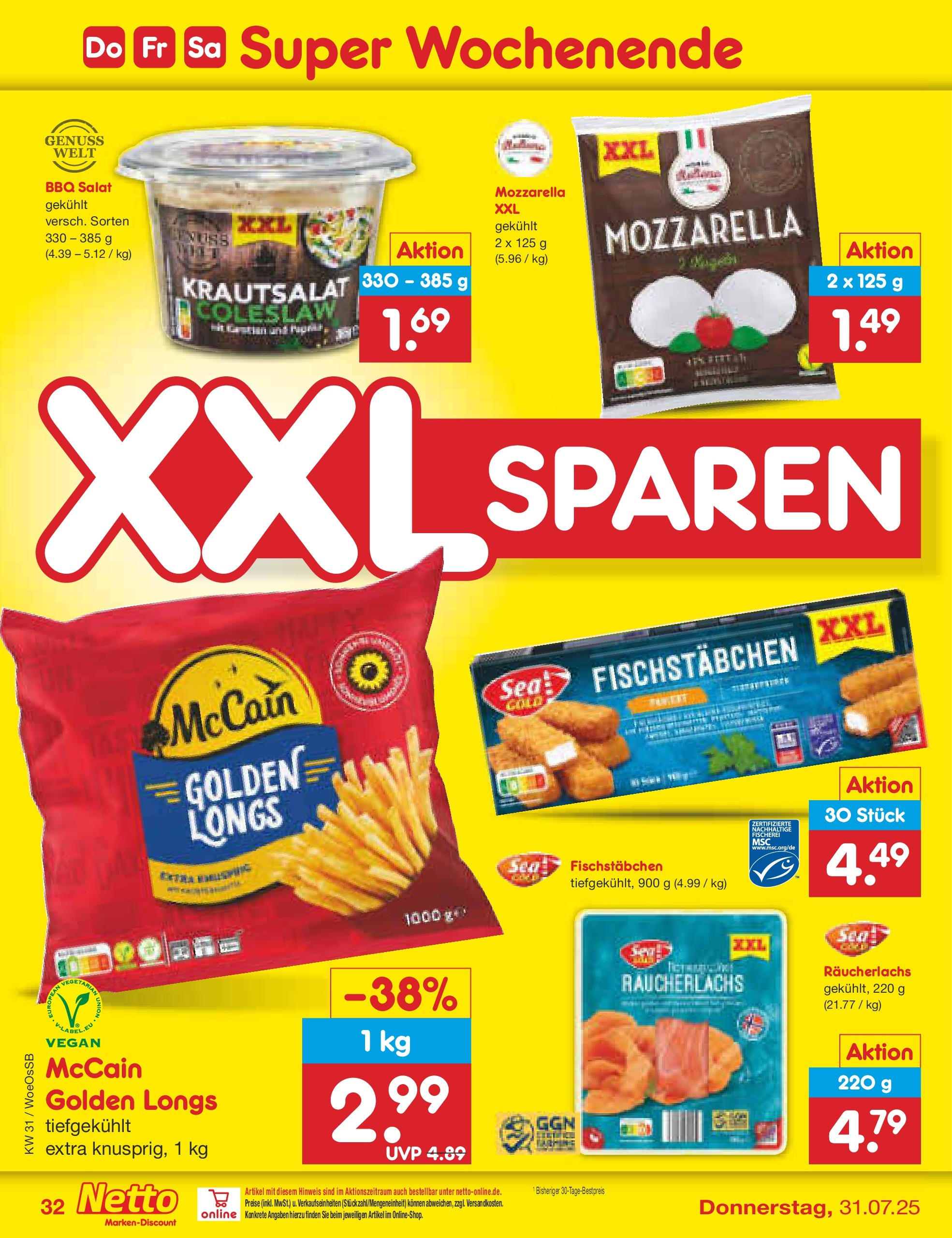 Netto Marken-Discount prospekt Gemmingen	 (ab 27.07.2025) » Angebote | Seite: 54 | Produkte: Mozzarella, Räucherlachs, Fischstabchen, Salat